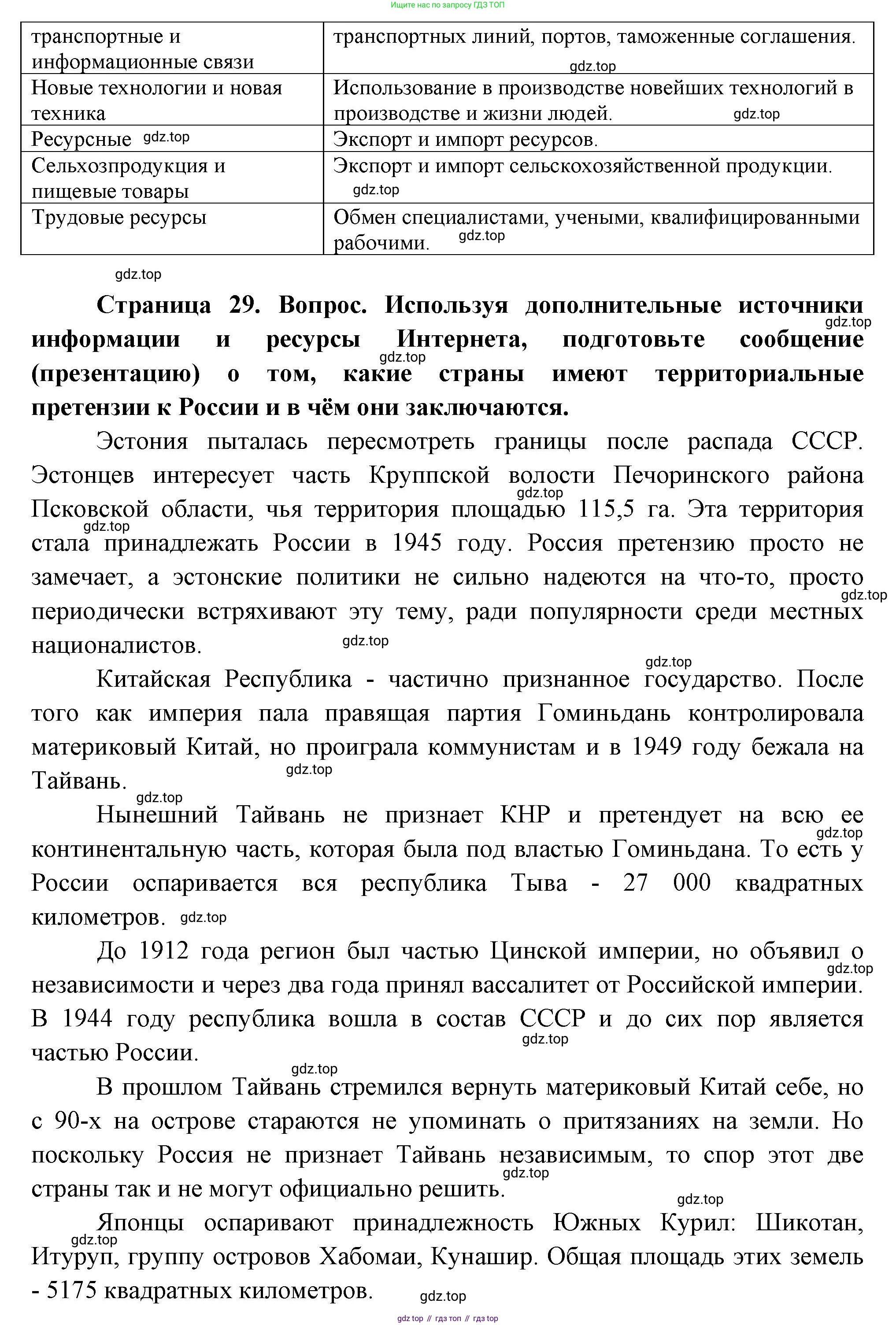 ГДЗ География, 8 класс Учебник, авторы: Пятунин Владимир Борисович, Таможняя Елена Александровна, издательство Просвещение, Москва, 2021, оранжевого цвета, страница 29, Решение (продолжение 2)