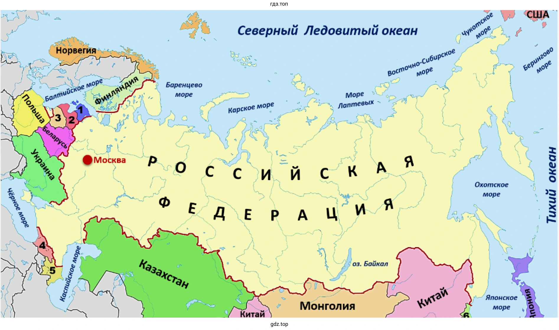 Рисунок. Государственная граница России. Контурная карта.