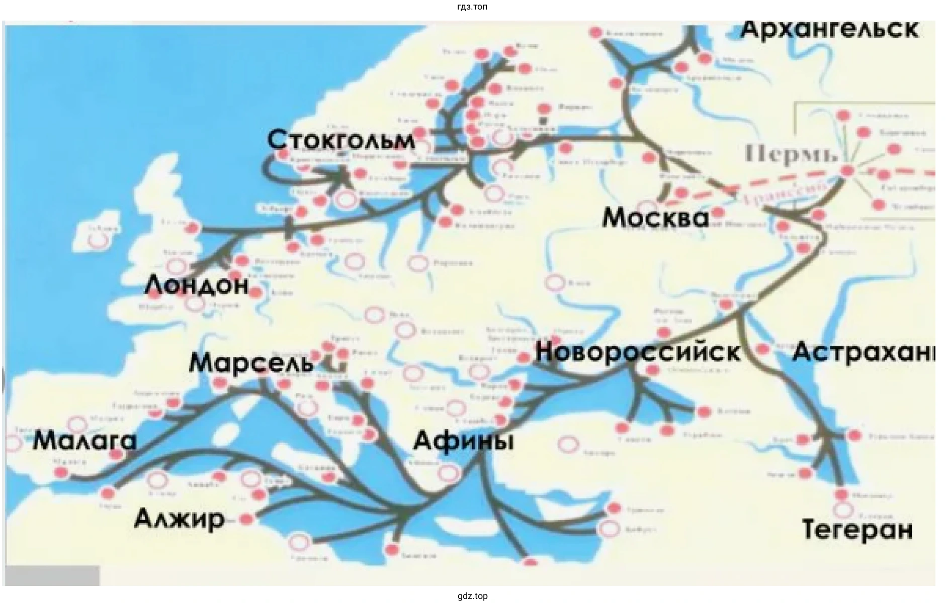Рисунок 2. Маршрут который можно проплыть из из Москвы - порта пяти морей в одно из них.