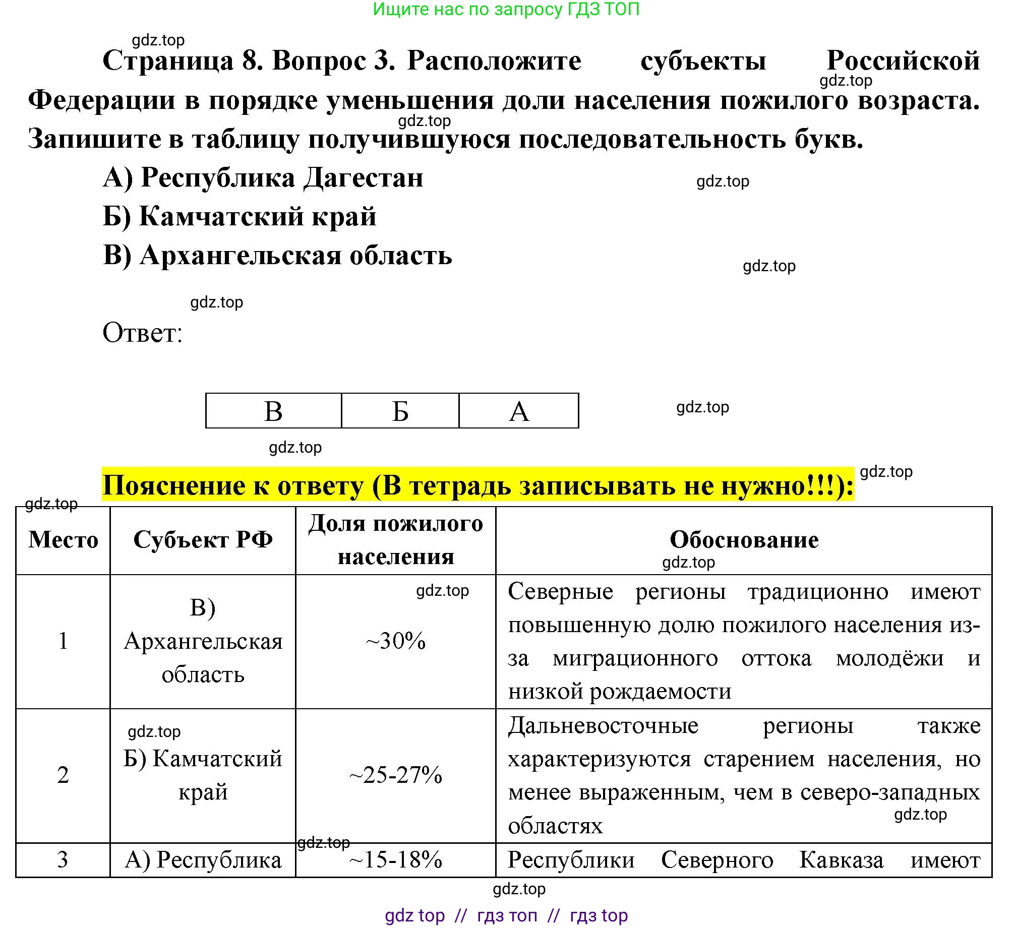География, 8 класс Проверочные работы, авторы: Бондарева Мария Владимировна, Шидловский Игорь Михайлович, издательство Просвещение, Москва, 2023, жёлтого цвета, страница 8, номер 3, Решение 2