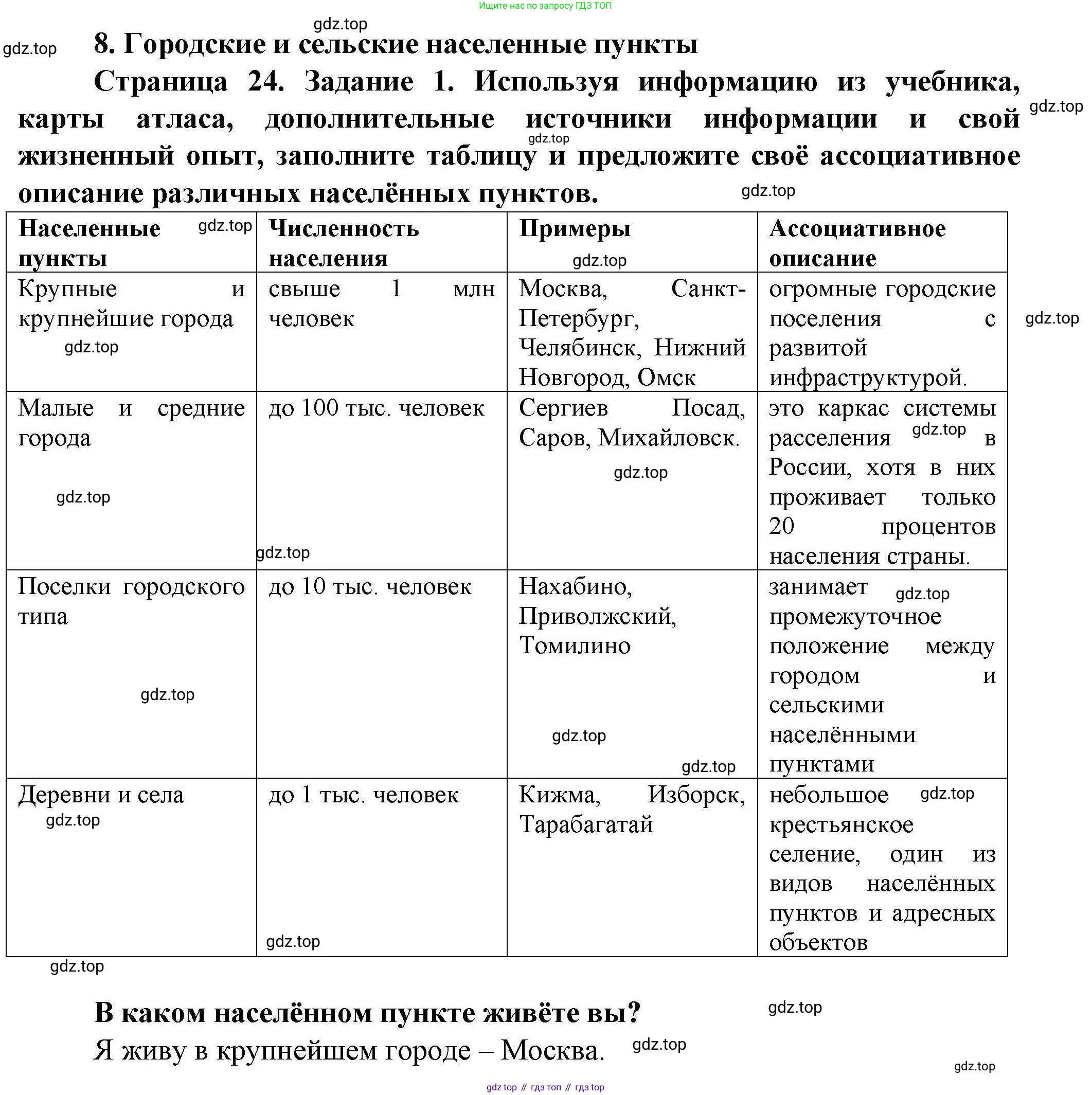 ГДЗ География, 8 класс Практические работы, автор: Дубинина Софья Петровна, издательство Просвещение, Москва, 2023, жёлтого цвета, страница 24, номер 1, Решение