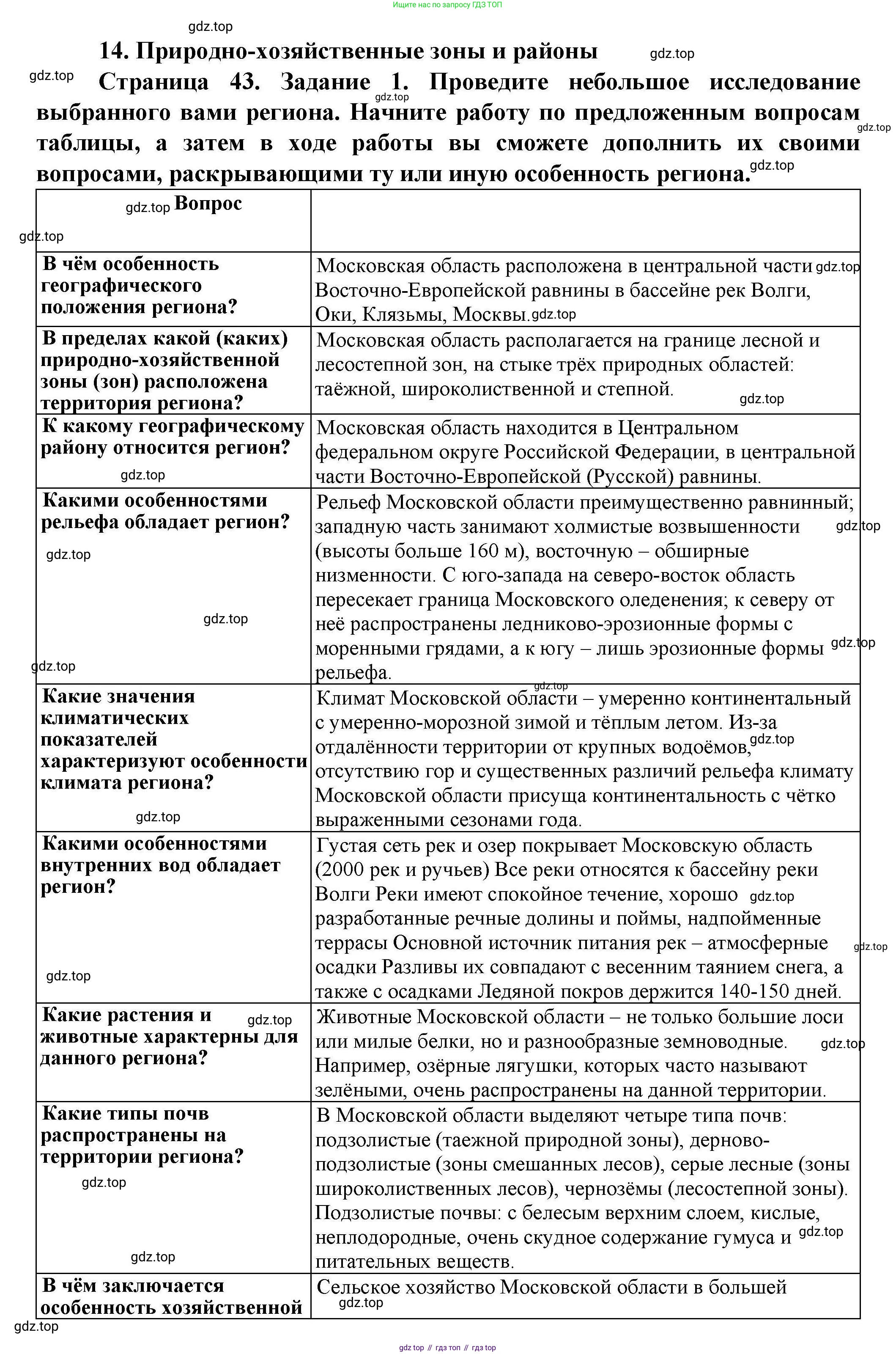 ГДЗ География, 8 класс Практические работы, автор: Дубинина Софья Петровна, издательство Просвещение, Москва, 2023, жёлтого цвета, страница 43, номер 1, Решение