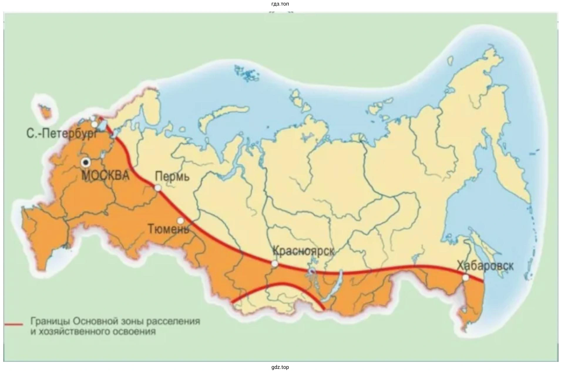 Нанести на контурную карту главную полосу расселения