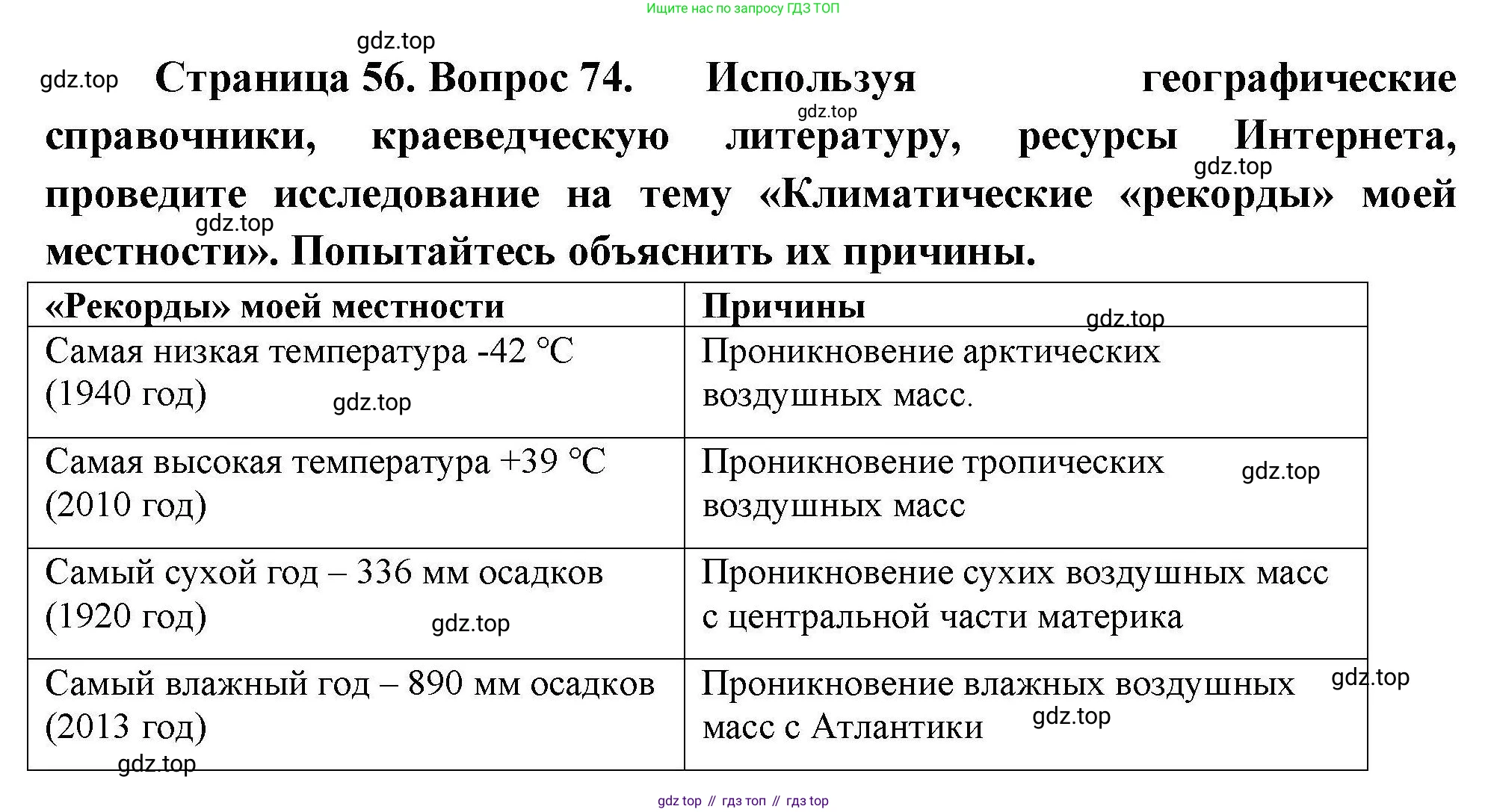 География, 8 класс Мой тренажёр, автор: Николина Вера Викторовна, издательство Просвещение, Москва, 2023, жёлтого цвета, страница 56, номер 74, Решение