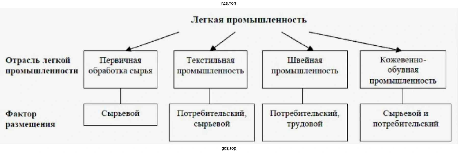 Рисунок. Схема «Отрасли лёгкой промышленности».