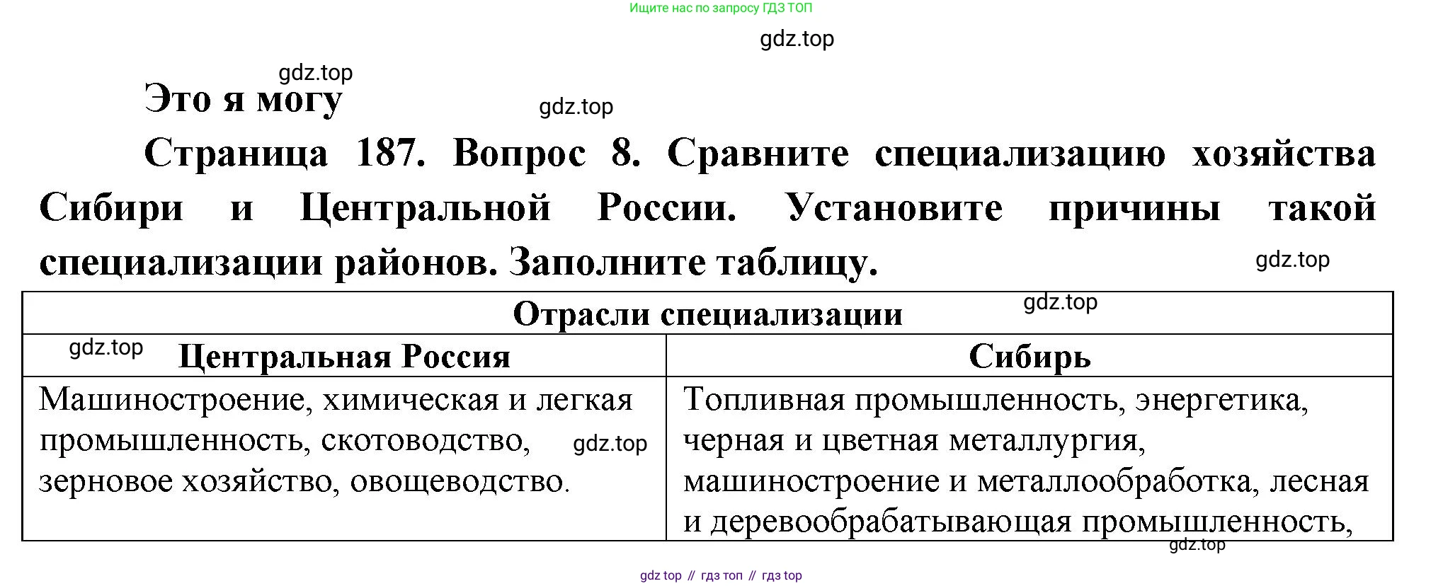 География, 9 класс Учебник, авторы: Алексеев Александр Иванович, Николина Вера Викторовна, Липкина Елена Карловна, Болысов Сергей Иванович, Кузнецова Галина Юрьевна, издательство Просвещение, Москва, 2023, жёлтого цвета, страница 187, номер 8, Решение