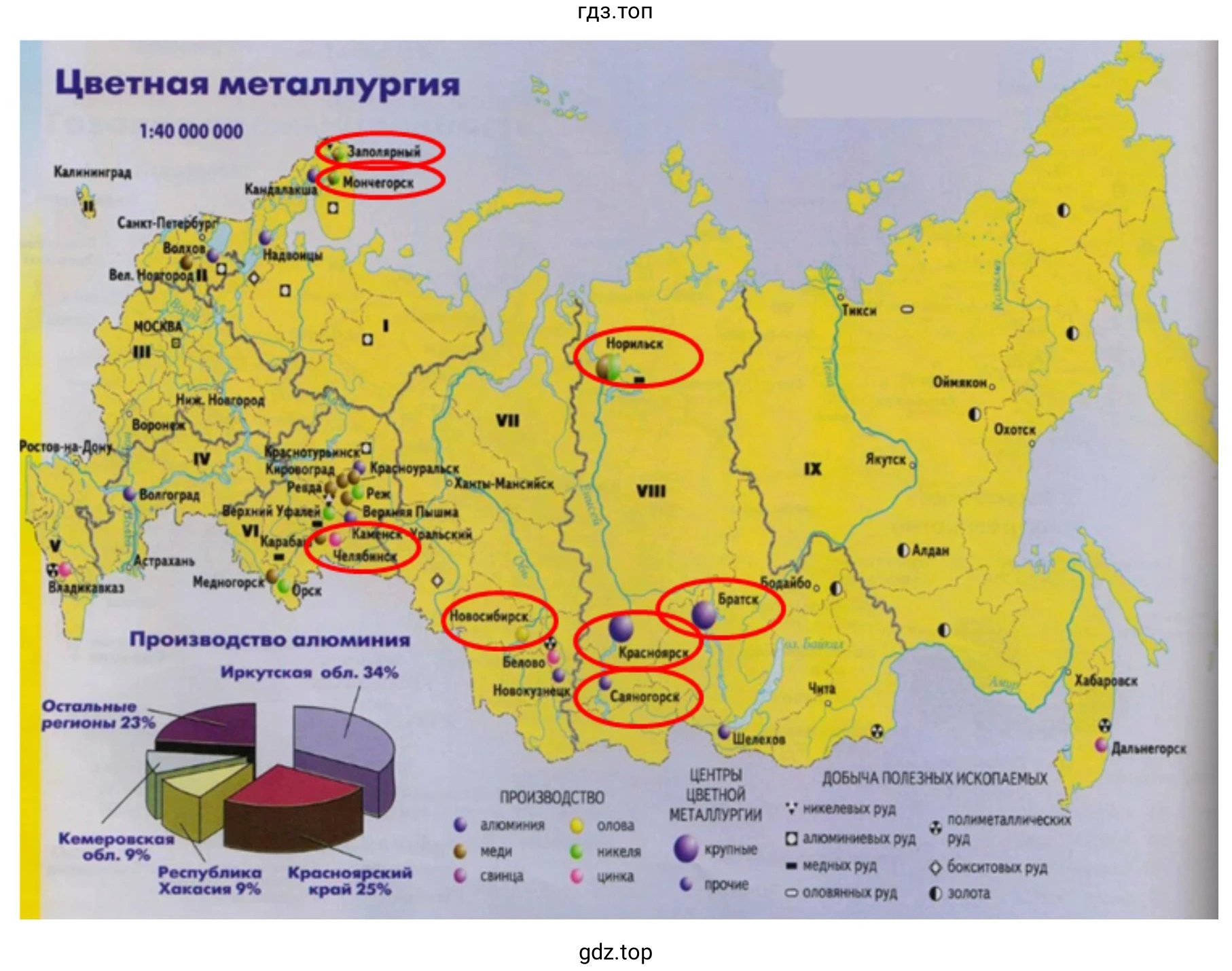 Контурная карта. Цветная металлургия