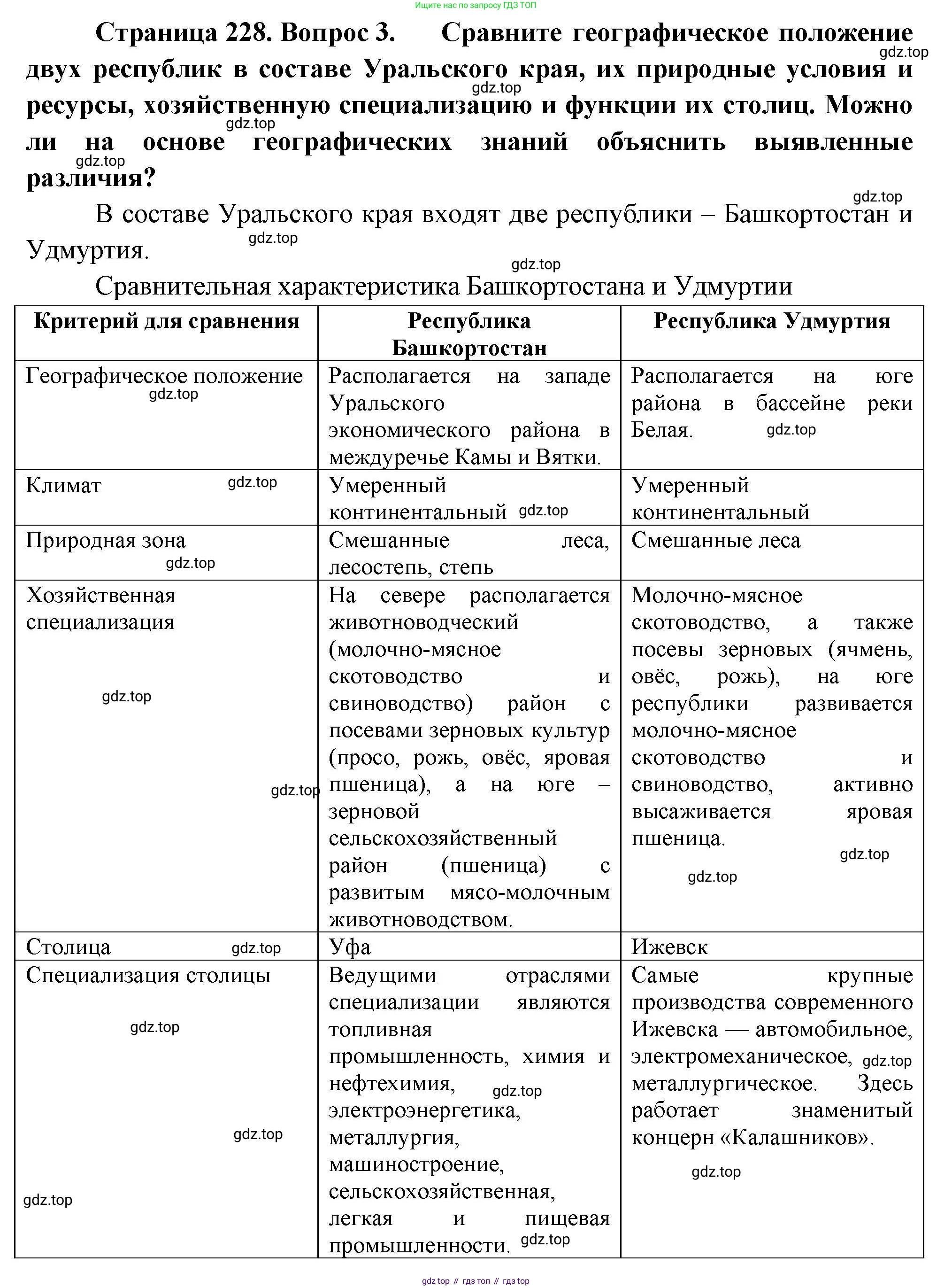 География, 9 класс Учебник, авторы: Алексеев Александр Иванович, Низовцев Вячеслав Алексеевич, Ким Эльвира Васильевна, Лисенкова Галина Яковлевна, Сиротин Владимир Иванович, издательство Просвещение, Москва, 2022, белого цвета, страница 228, номер 3, Решение