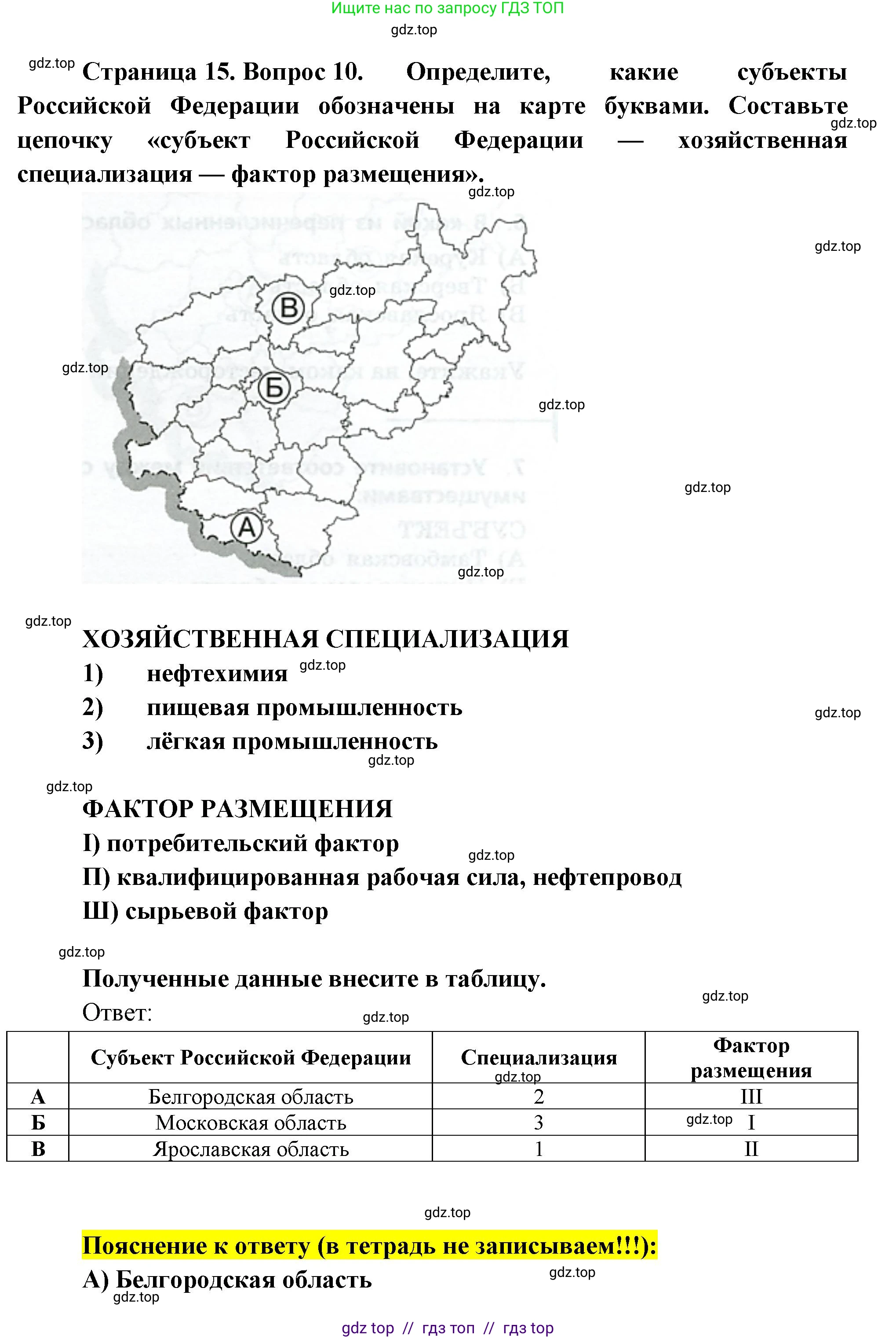 География, 9 класс Проверочные работы, авторы: Бондарева Мария Владимировна, Шидловский Игорь Михайлович, издательство Просвещение, Москва, 2023, жёлтого цвета, страница 15, номер 10, Решение 2