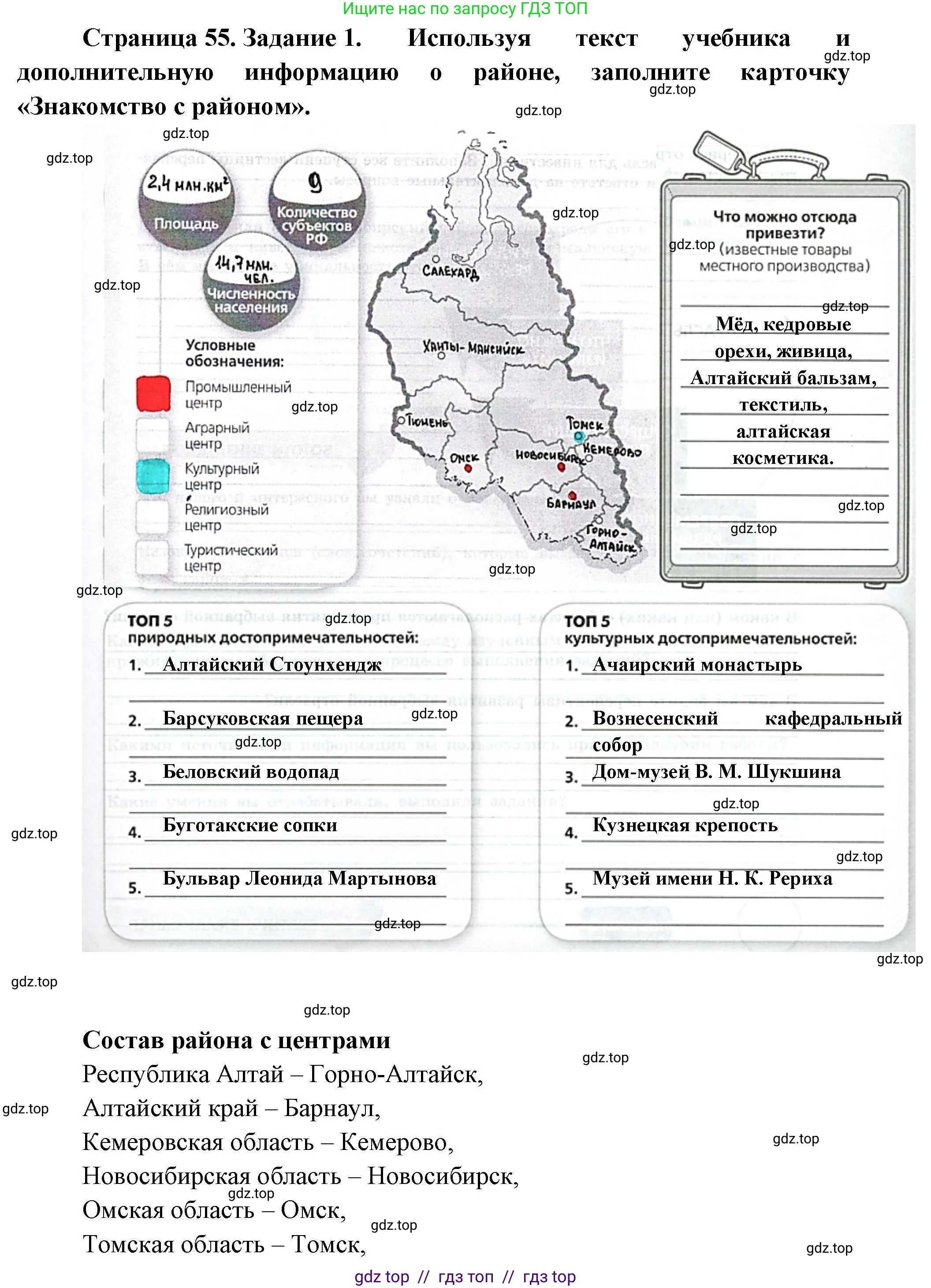 География, 9 класс Практические работы, автор: Дубинина Софья Петровна, издательство Просвещение, Москва, 2023, жёлтого цвета, страница 55, номер 1, Решение 2