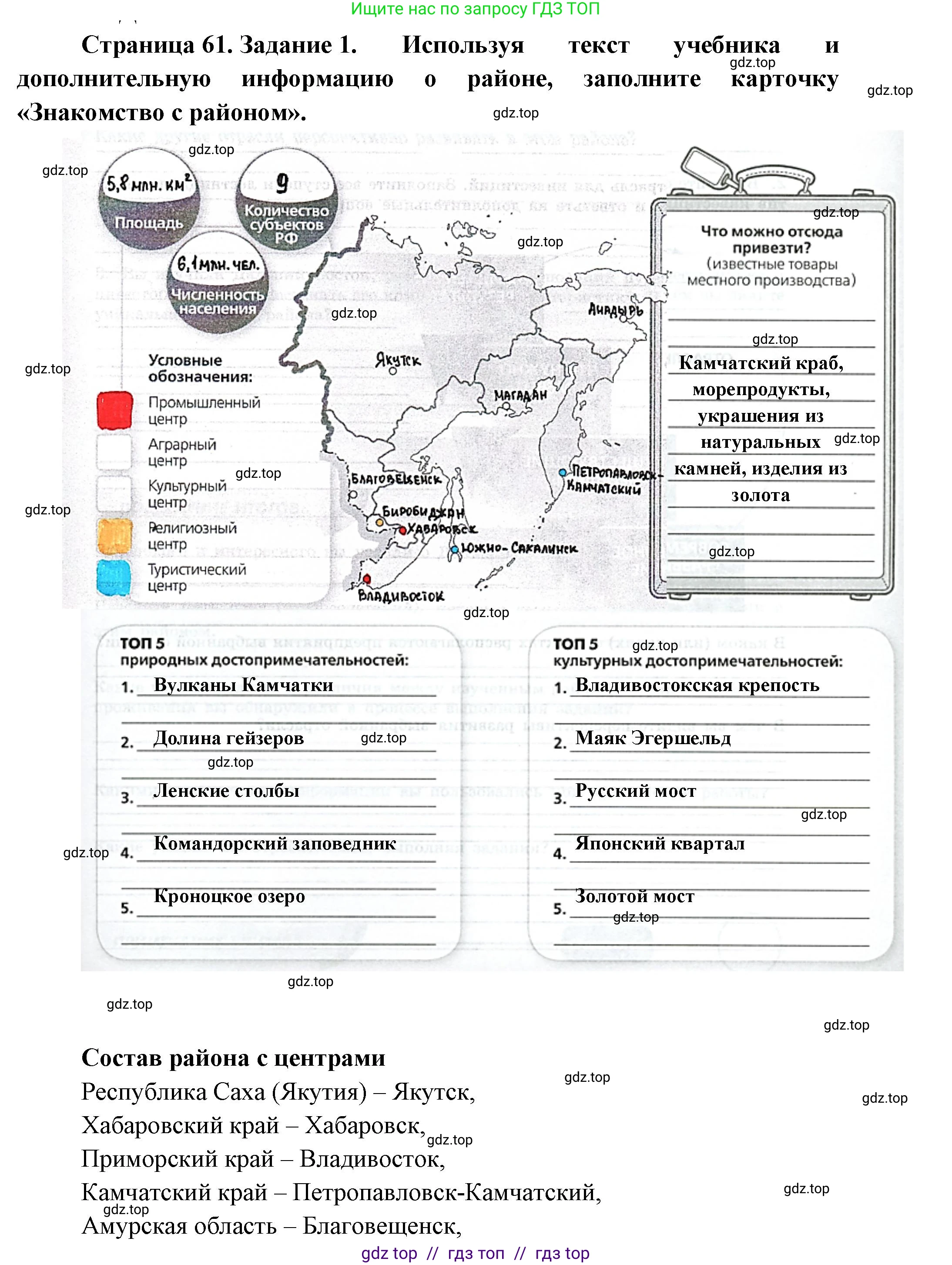 География, 9 класс Практические работы, автор: Дубинина Софья Петровна, издательство Просвещение, Москва, 2023, жёлтого цвета, страница 61, номер 1, Решение 2