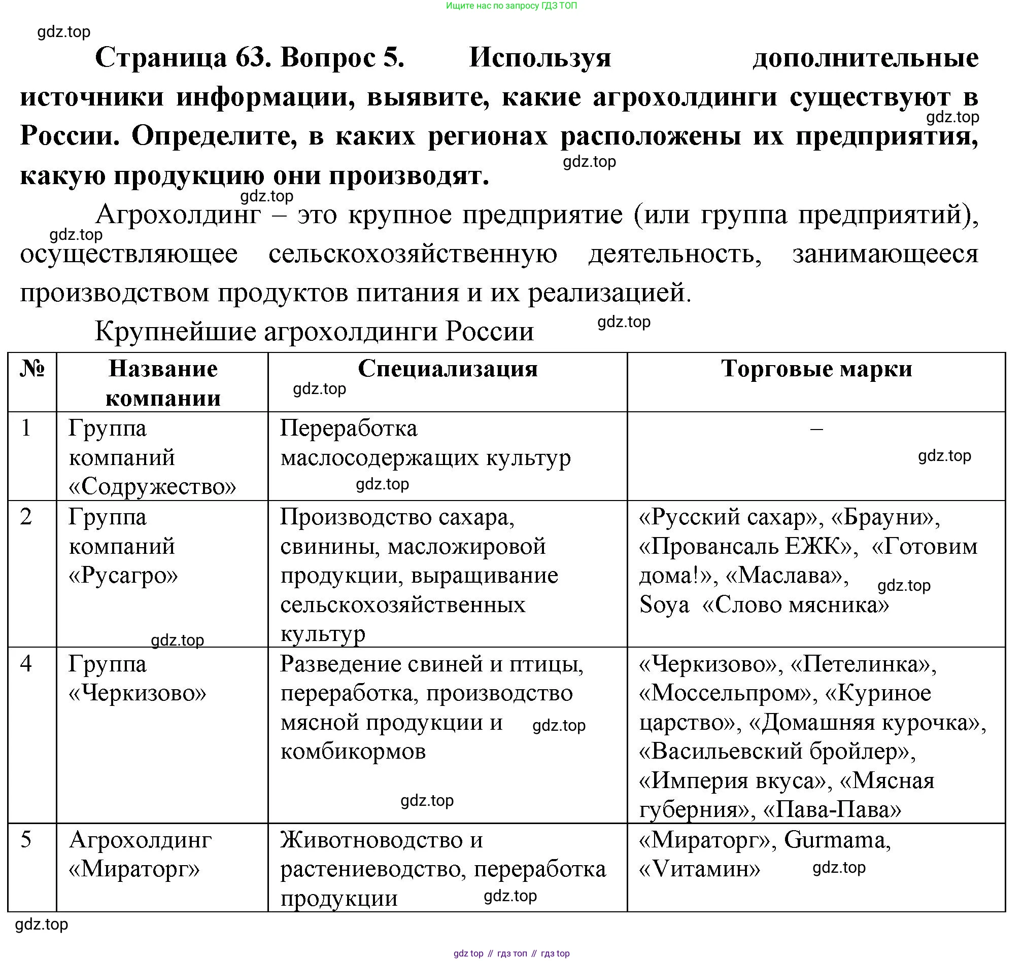 ГДЗ География, 9 класс Учебник, авторы: Таможняя Елена Александровна, Толкунова Светлана Геннадьевна, издательство Просвещение, Москва, 2022, страница 63, номер 5, Решение