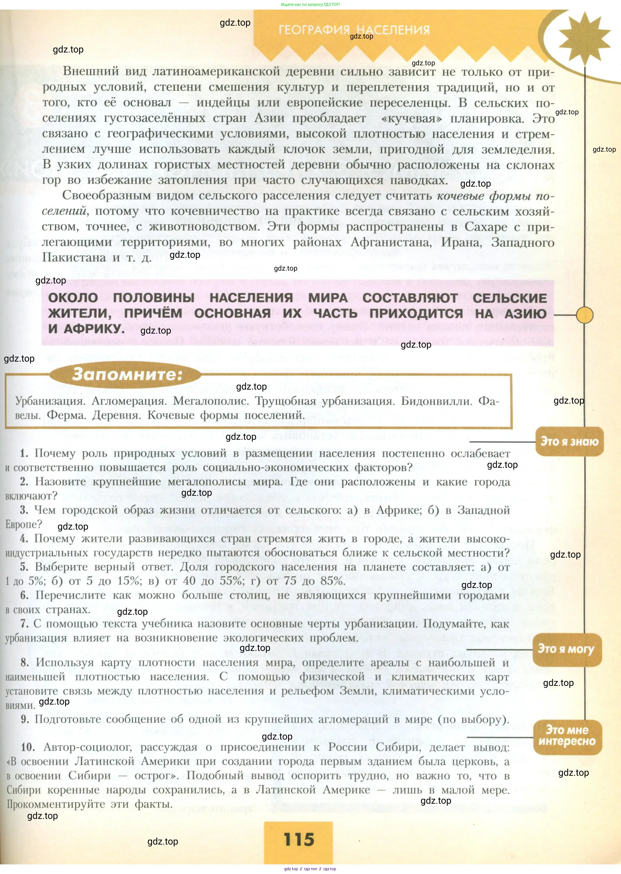 География, 10 класс Учебник, авторы: Гладкий Юрий Никифорович, Николина Вера Викторовна, издательство Просвещение, Москва, 2019, жёлтого цвета, страница 115