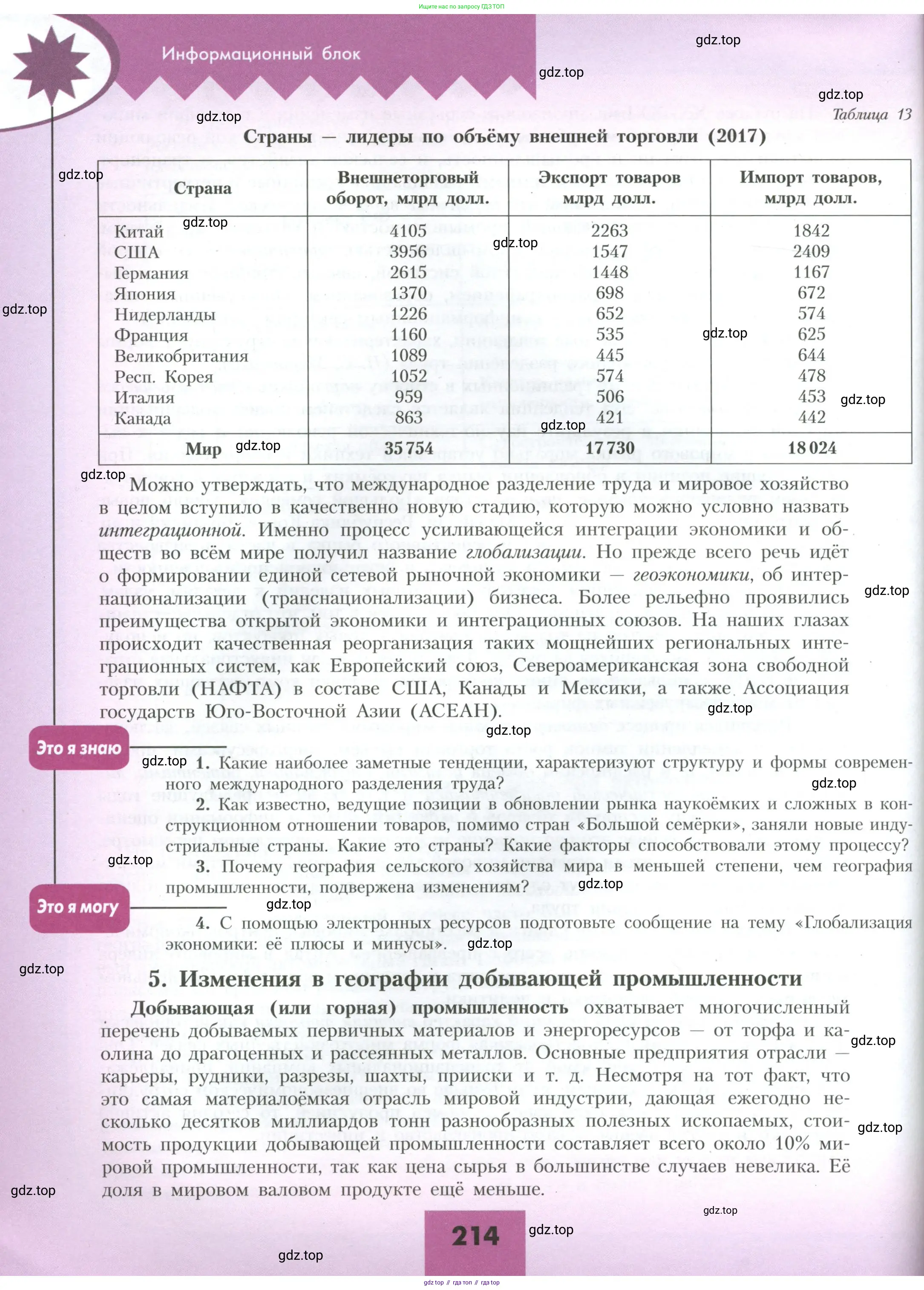 География, 10 класс Учебник, авторы: Гладкий Юрий Никифорович, Николина Вера Викторовна, издательство Просвещение, Москва, 2019, жёлтого цвета, страница 214