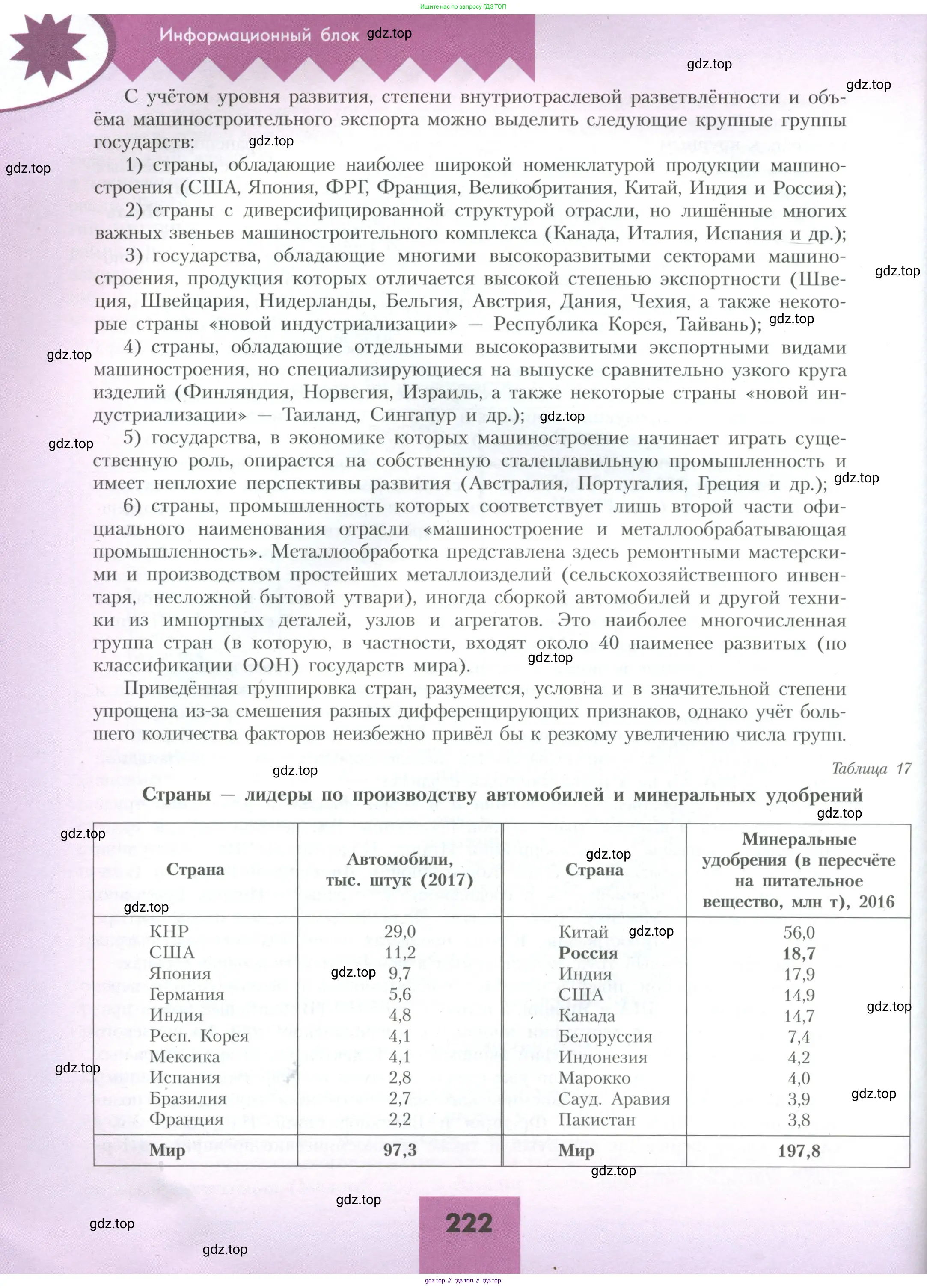 География, 10 класс Учебник, авторы: Гладкий Юрий Никифорович, Николина Вера Викторовна, издательство Просвещение, Москва, 2019, жёлтого цвета, страница 222