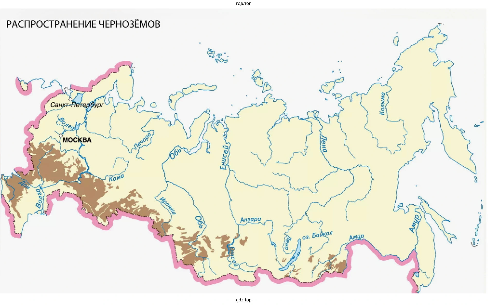 Рисунок 2. Карта. Распространение черноземов в России