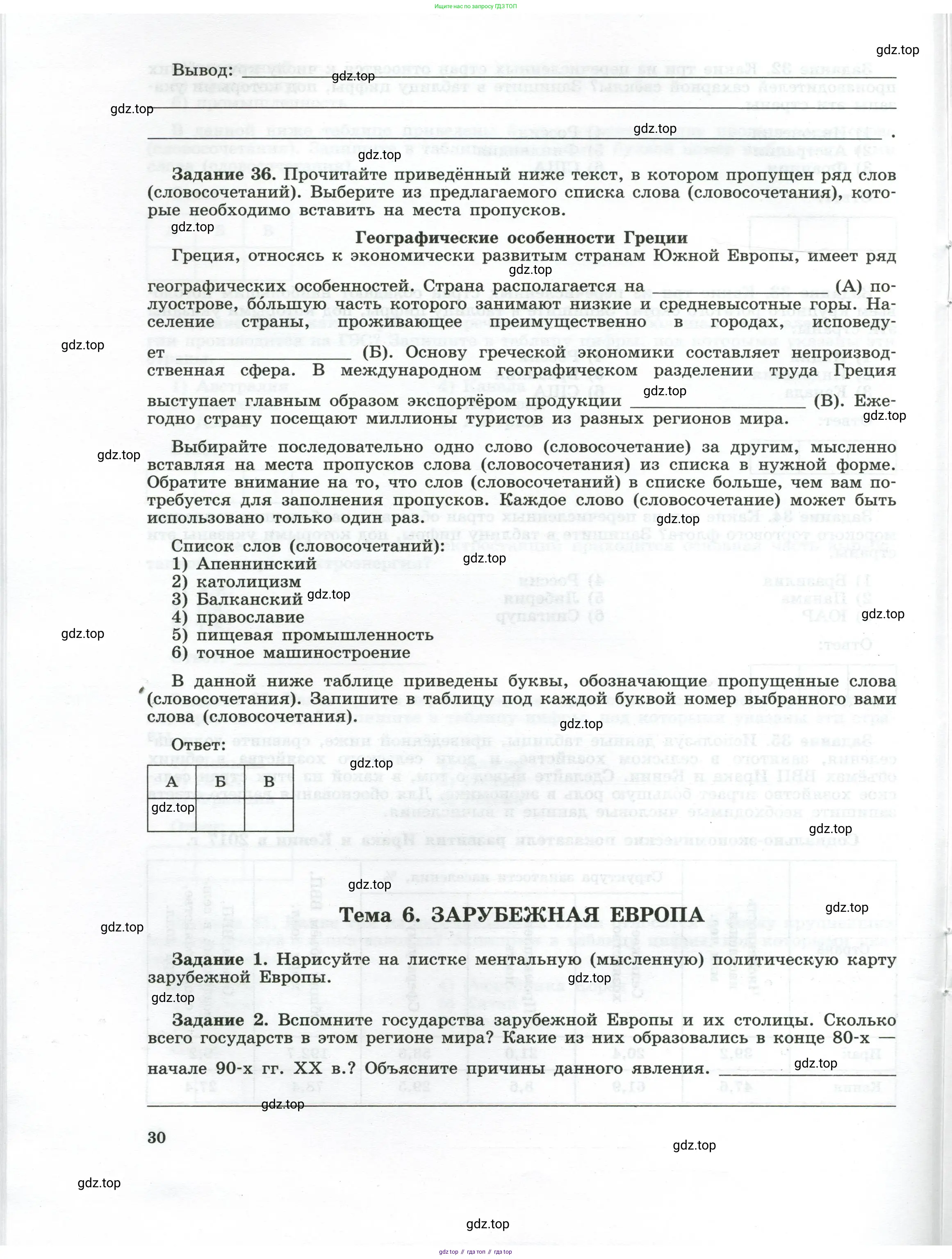География, 10-11 класс рабочая тетрадь, авторы: Максаковский Владимир Павлович, Заяц Дмитрий Викторович, издательство Просвещение, Москва, 2019, страница 30