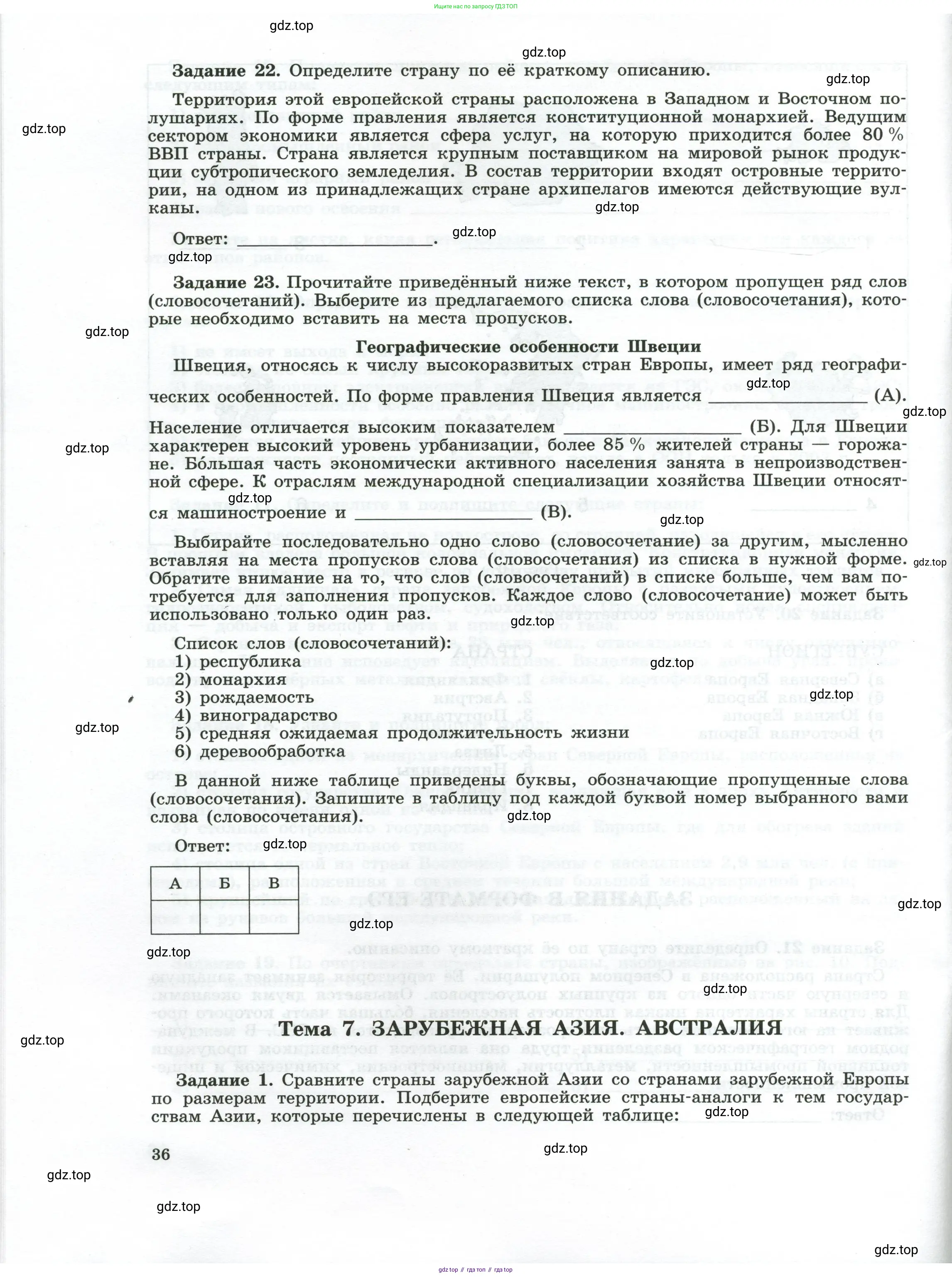 География, 10-11 класс рабочая тетрадь, авторы: Максаковский Владимир Павлович, Заяц Дмитрий Викторович, издательство Просвещение, Москва, 2019, страница 36