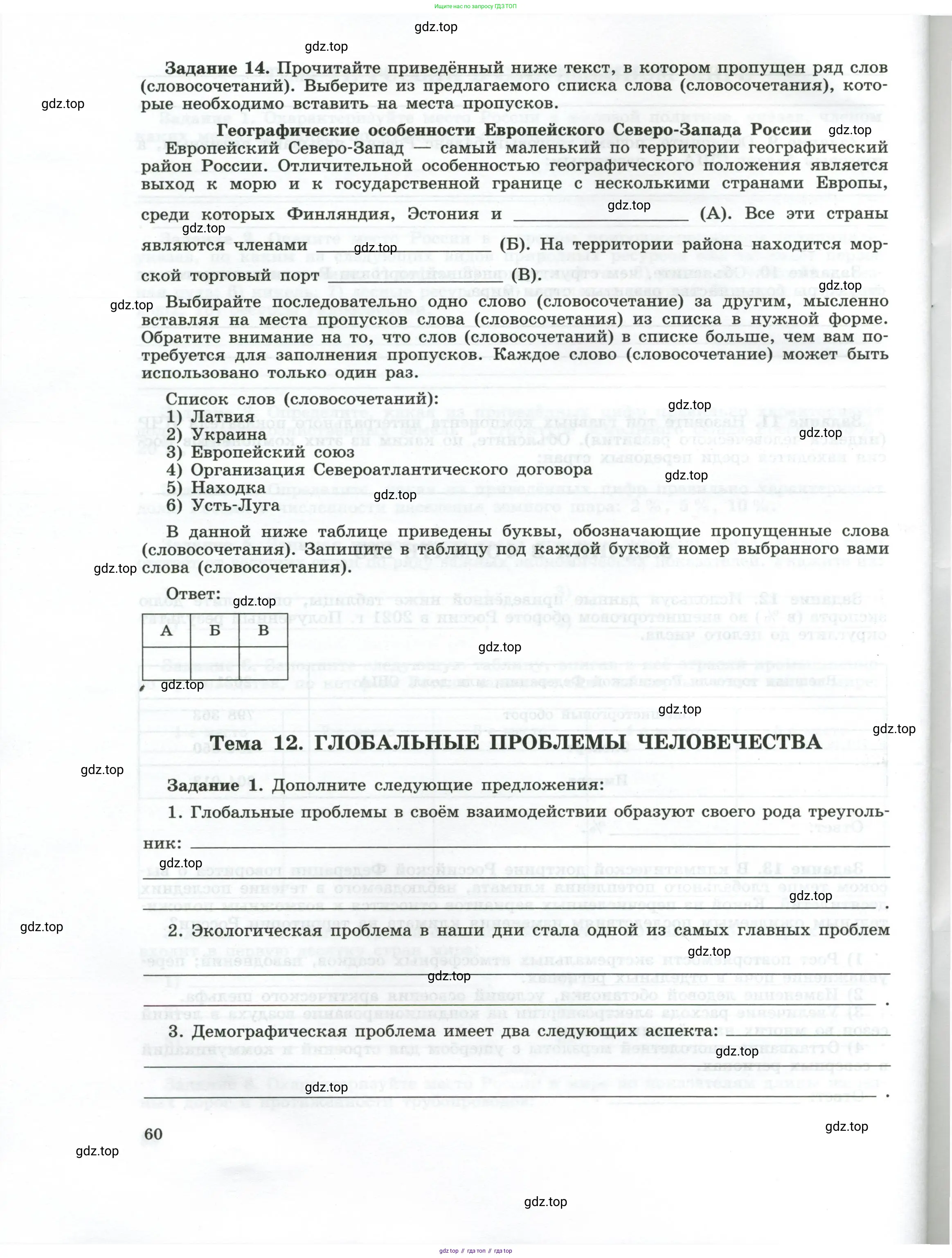 География, 10-11 класс рабочая тетрадь, авторы: Максаковский Владимир Павлович, Заяц Дмитрий Викторович, издательство Просвещение, Москва, 2019, страница 60