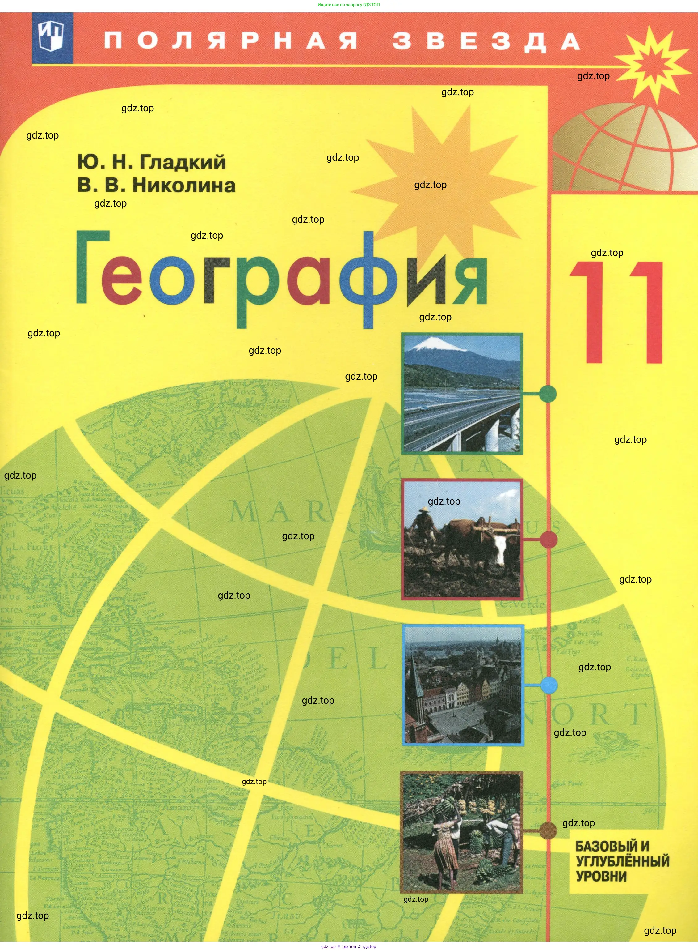 География, 11 класс Учебник, авторы: Гладкий Юрий Никифорович, Николина Вера Викторовна, издательство Просвещение, Москва, 2019, жёлтого цвета, 