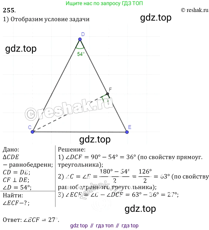 Геометрия, 7-9 класс Учебник, авторы: Атанасян Левон Сергеевич, Бутузов Валентин Фёдорович, Кадомцев Сергей Борисович, Позняк Эдуард Генрихович, Юдина Ирина Игоревна, издательство Просвещение, Москва, 2013 - 2022, страница 79, номер 255, Решение 2
