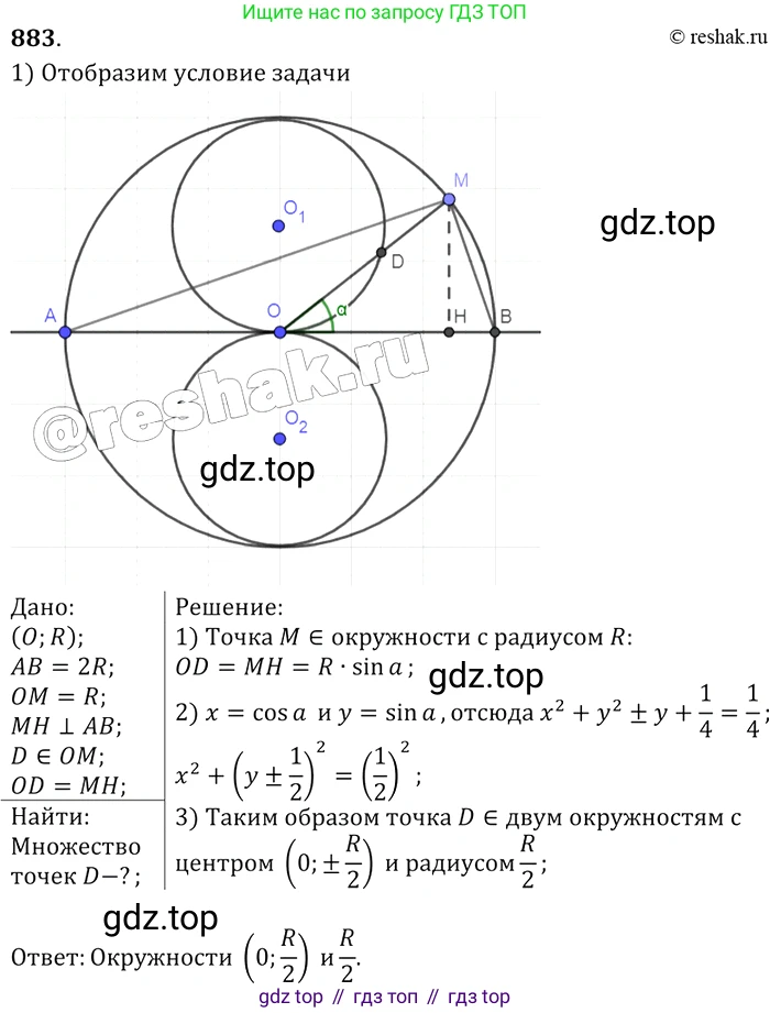 Геометрия, 7-9 класс Учебник, авторы: Атанасян Левон Сергеевич, Бутузов Валентин Фёдорович, Кадомцев Сергей Борисович, Позняк Эдуард Генрихович, Юдина Ирина Игоревна, издательство Просвещение, Москва, 2013 - 2022, страница 217, номер 883, Решение 2