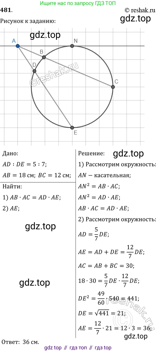 Геометрия, 8 класс Учебник, авторы: Мерзляк Аркадий Григорьевич, Полонский Виталий Борисович, Якир Михаил Семёнович, издательство Просвещение, Москва, 2023, розового цвета, страница 98, номер 481, Решение 2 (2015-2022)