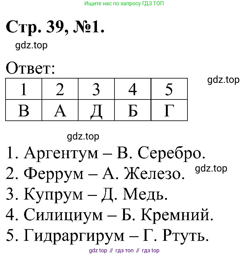 Химия, 7 класс рабочая тетрадь, авторы: Габриелян Олег Саргисович, Сладков Сергей Анатольевич, Остроумов Игорь Геннадьевич, издательство Просвещение, Москва, 2018, белого цвета, страница 39, номер 1, Решение