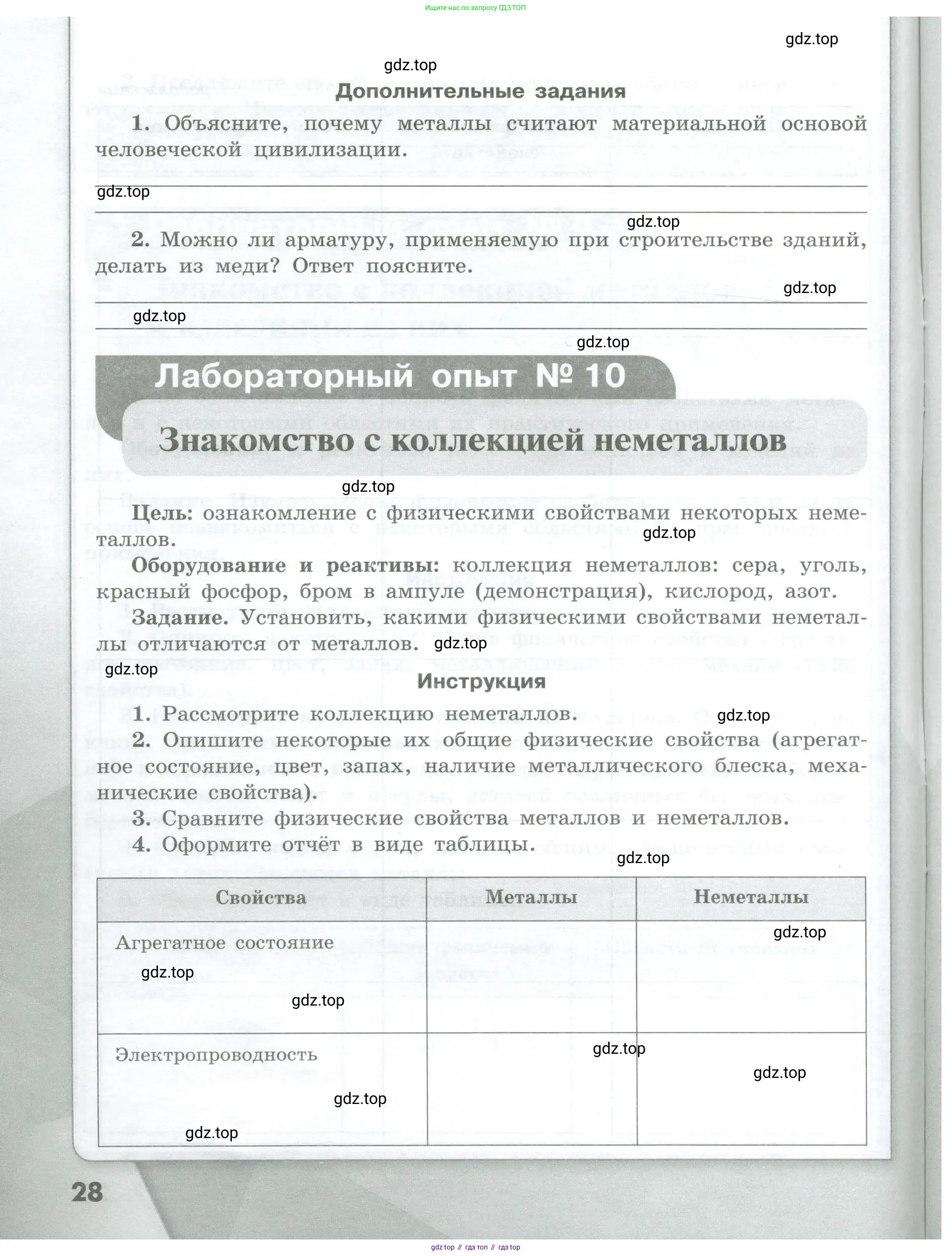 Химия, 7 класс Тетрадь для лабораторных и практических работ, авторы: Габриелян Олег Саргисович, Аксенова Инна Васильевна, Остроумов Игорь Геннадьевич, издательство Просвещение, Москва, 2018, белого цвета, страница 28