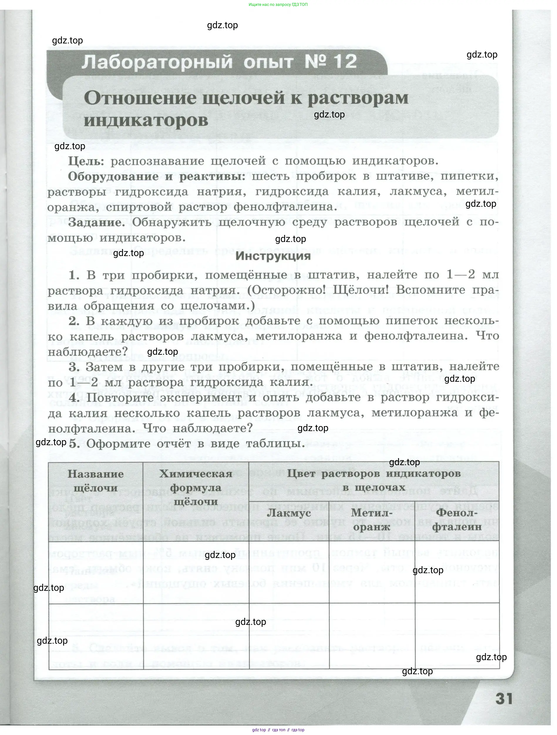 Химия, 7 класс Тетрадь для лабораторных и практических работ, авторы: Габриелян Олег Саргисович, Аксенова Инна Васильевна, Остроумов Игорь Геннадьевич, издательство Просвещение, Москва, 2018, белого цвета, страница 31