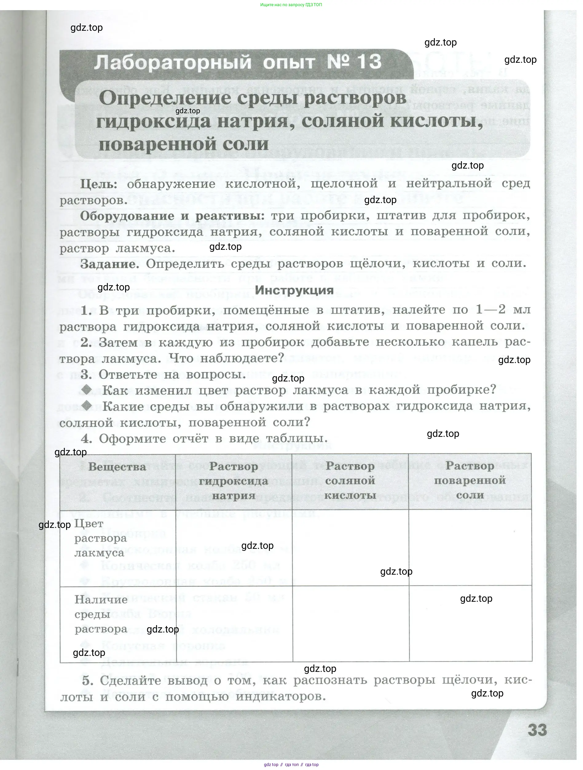 Химия, 7 класс Тетрадь для лабораторных и практических работ, авторы: Габриелян Олег Саргисович, Аксенова Инна Васильевна, Остроумов Игорь Геннадьевич, издательство Просвещение, Москва, 2018, белого цвета, страница 33