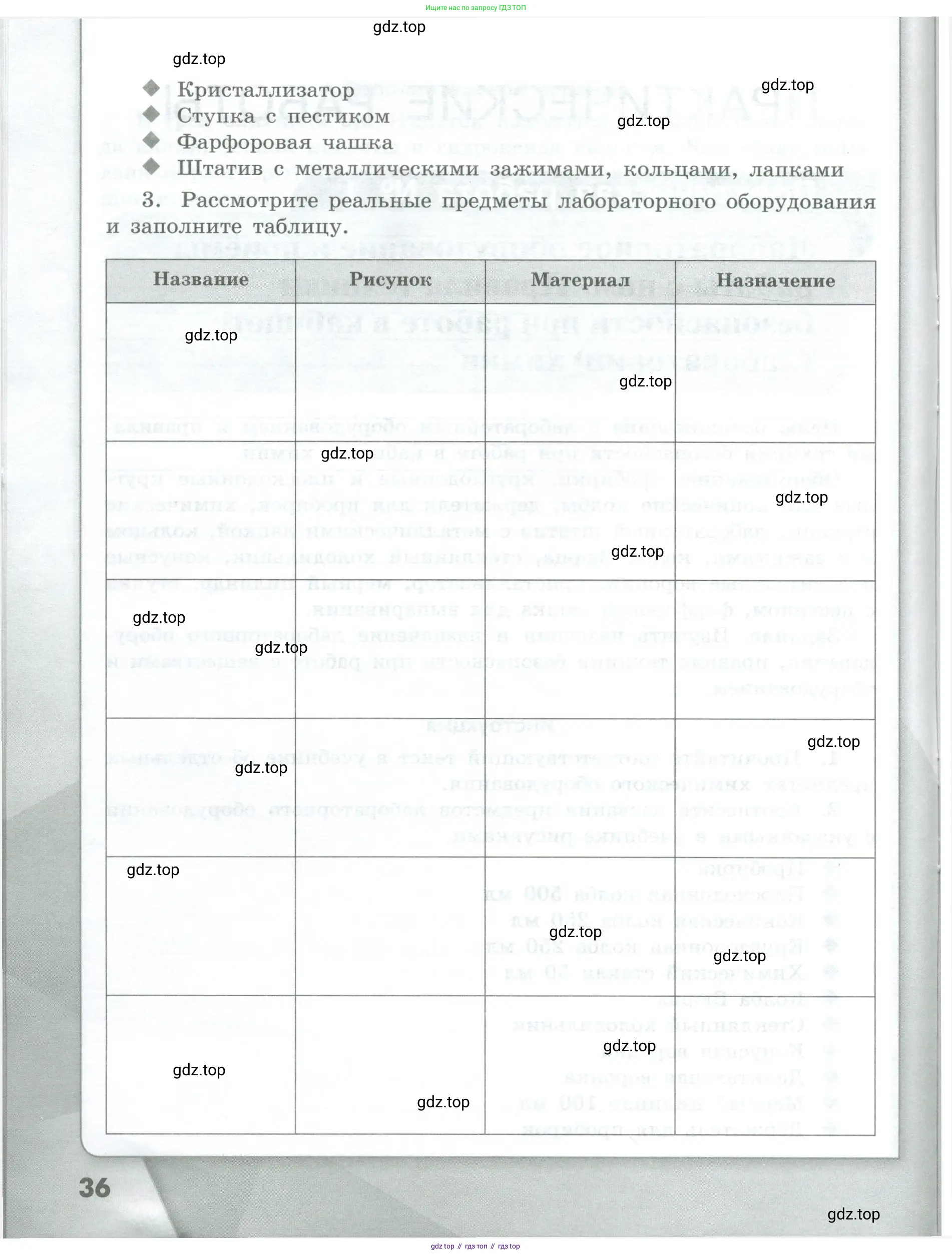 Химия, 7 класс Тетрадь для лабораторных и практических работ, авторы: Габриелян Олег Саргисович, Аксенова Инна Васильевна, Остроумов Игорь Геннадьевич, издательство Просвещение, Москва, 2018, белого цвета, страница 36