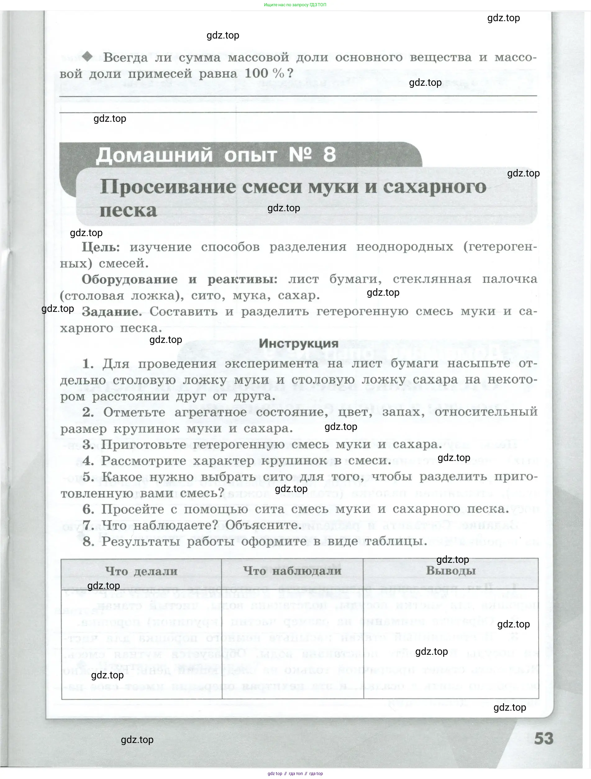 Химия, 7 класс Тетрадь для лабораторных и практических работ, авторы: Габриелян Олег Саргисович, Аксенова Инна Васильевна, Остроумов Игорь Геннадьевич, издательство Просвещение, Москва, 2018, белого цвета, страница 53