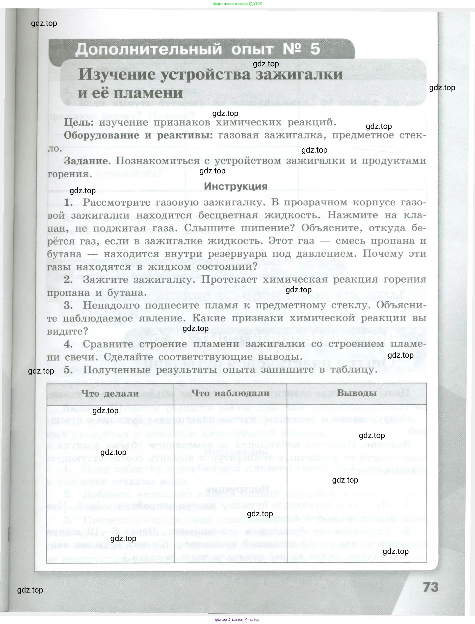 Химия, 7 класс Тетрадь для лабораторных и практических работ, авторы: Габриелян Олег Саргисович, Аксенова Инна Васильевна, Остроумов Игорь Геннадьевич, издательство Просвещение, Москва, 2018, белого цвета, страница 73