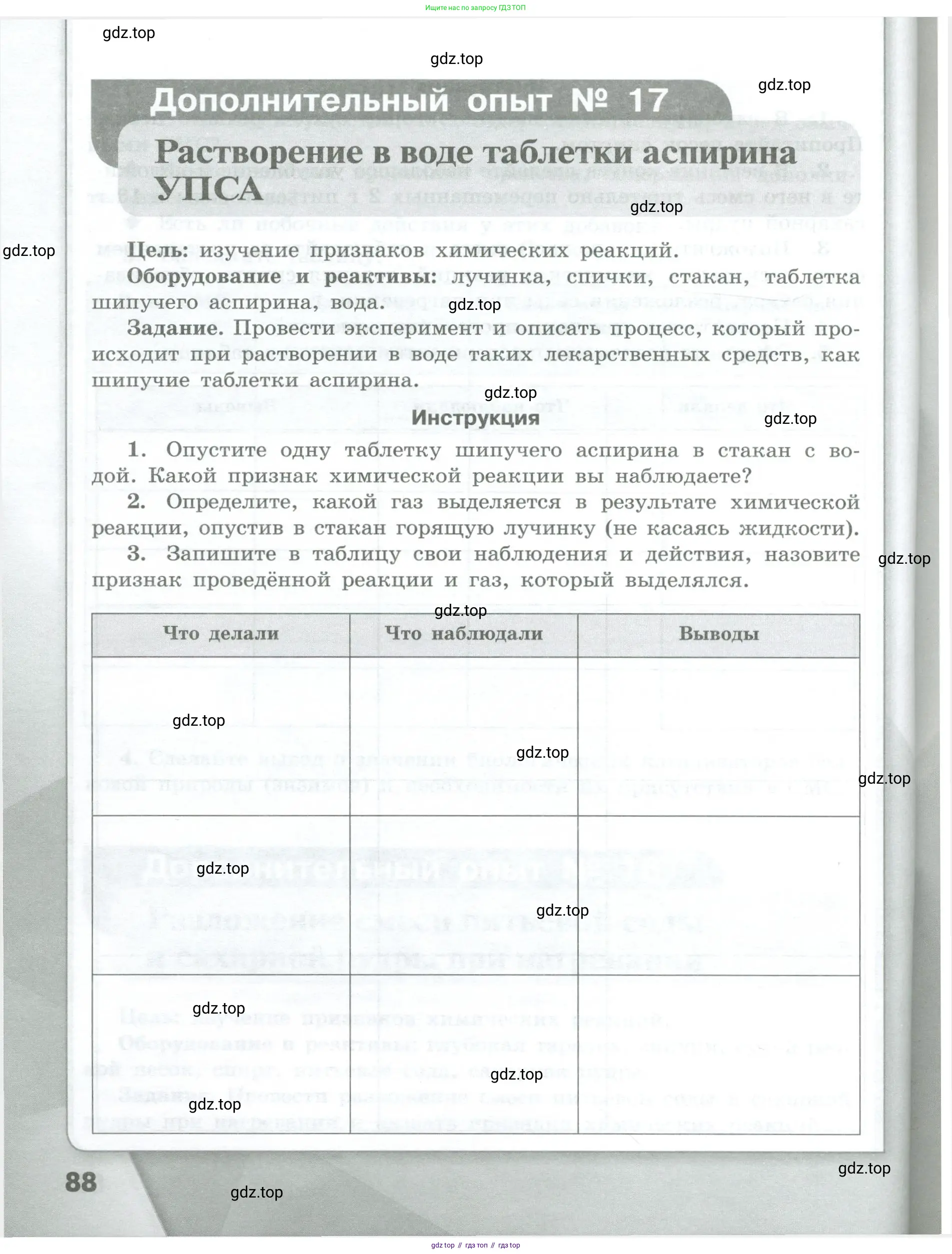 Химия, 7 класс Тетрадь для лабораторных и практических работ, авторы: Габриелян Олег Саргисович, Аксенова Инна Васильевна, Остроумов Игорь Геннадьевич, издательство Просвещение, Москва, 2018, белого цвета, страница 88
