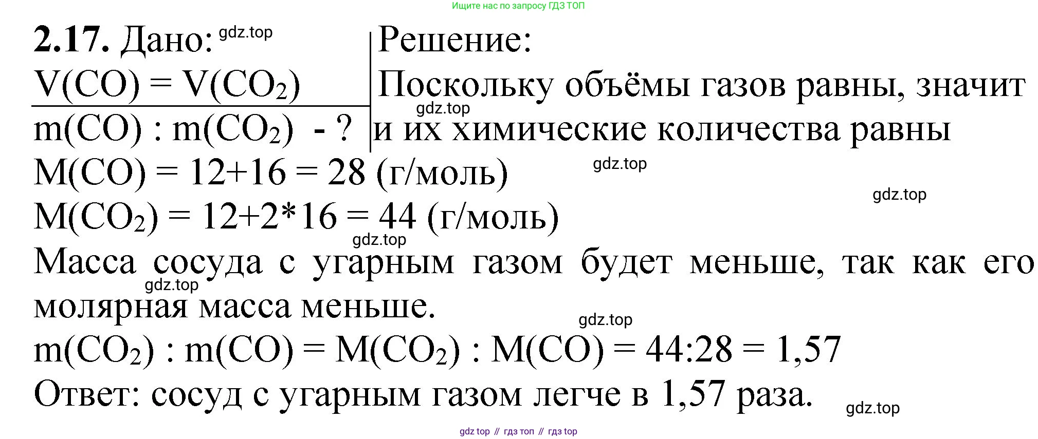 ГДЗ Химия, 8-9 класс Задачник с помощником, авторы: Гара Наталья Николаевна, Габрусева Надежда Ивановна, издательство Просвещение, Москва, 2009, зелёного цвета, Часть I, страница 15, номер 2.17, Решение