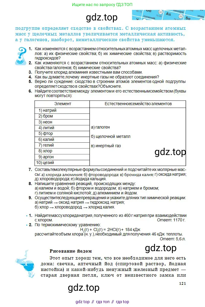 Химия, 8 класс Учебник, авторы: Оспанова Мейрамкуль Кабылбековна, Аухадиева Кырмызы Сейсенбековна, Белоусова Татьяна Геннадьевна, издательство Мектеп, Алматы, 2018, радужного цвета, страница 121