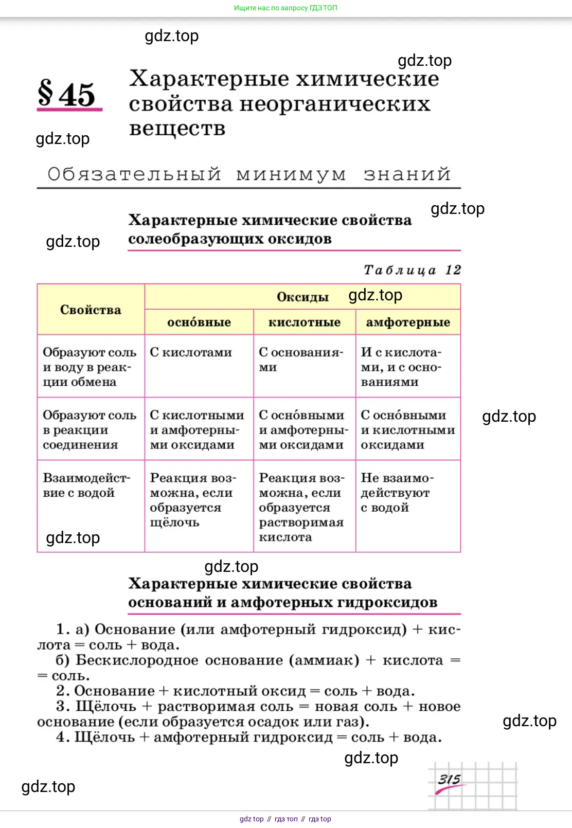Химия, 9 класс Учебник, автор: Габриелян Олег Саргисович, издательство Просвещение, Москва, 2020, белого цвета, страница 315