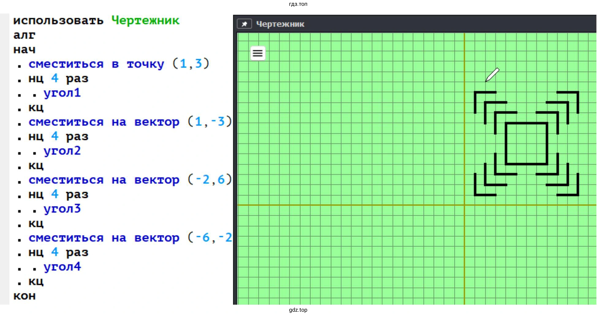 Составьте алгоритмы управления Чертёжником