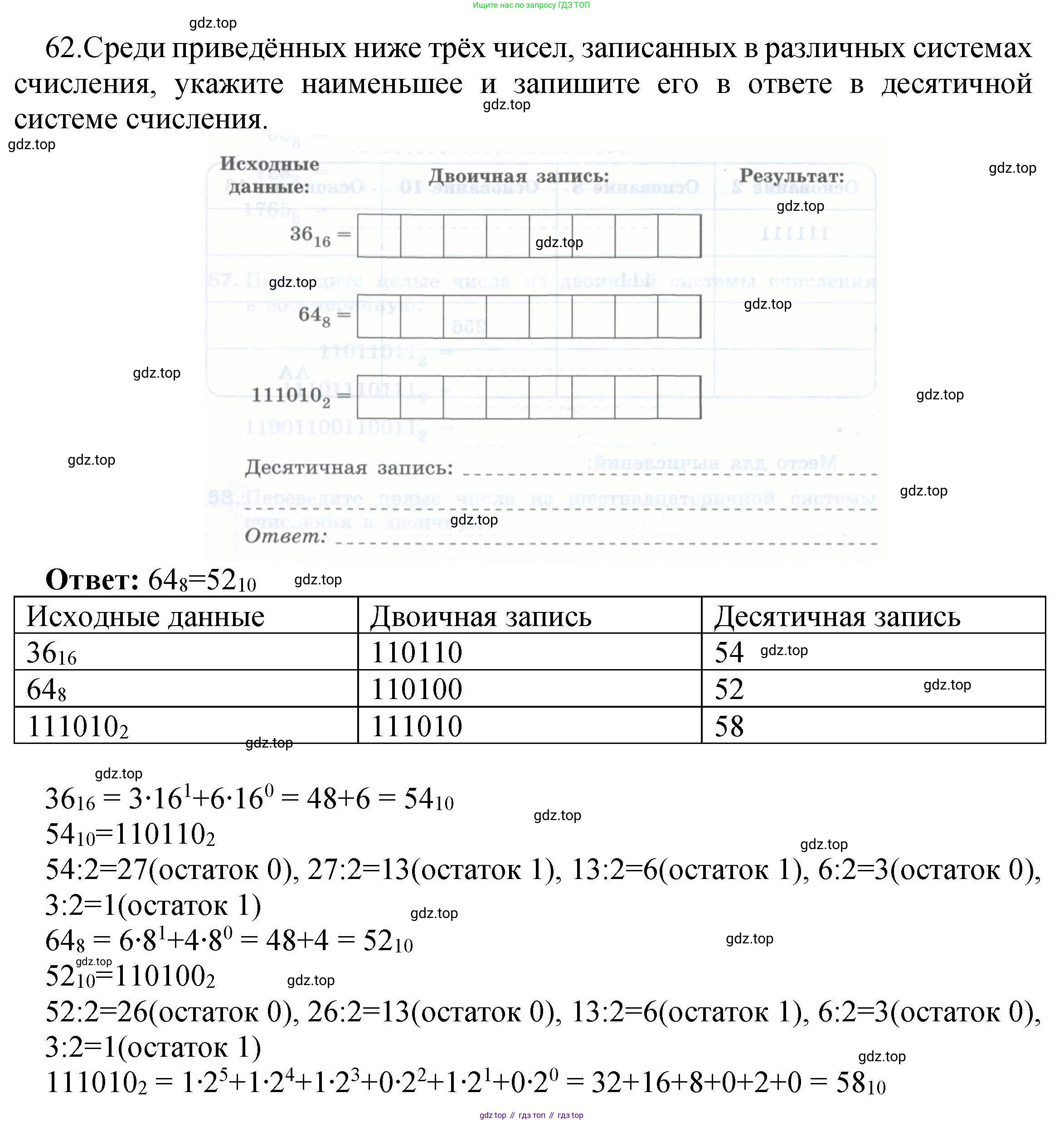 Информатика, 8 класс рабочая тетрадь, авторы: Босова Людмила Леонидовна, Босова Анна Юрьевна, издательство Просвещение, Москва, 2023, Часть 1, страница 40, номер 62, Решение