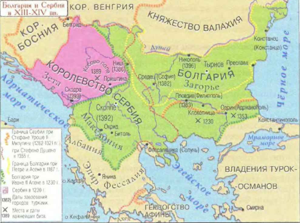 Карта Болгария и Сербия