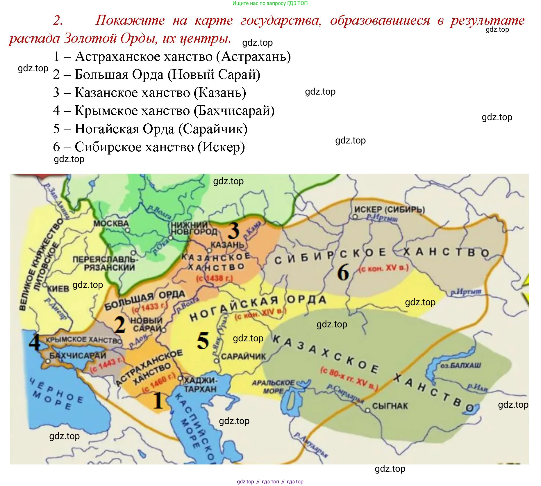История России, 6 класс Учебник, авторы: Арсентьев Николай Михайлович, Данилов Александр Анатольевич, Стефанович Пётр Сергеевич, Токарева Александра Яковлевна, Торкунов Анатолий Васильевич, Дмитриев Андрей Петрович, издательство Просвещение, Москва, 2023, белого цвета, Часть 2, страница 72, номер 2, Решение 1