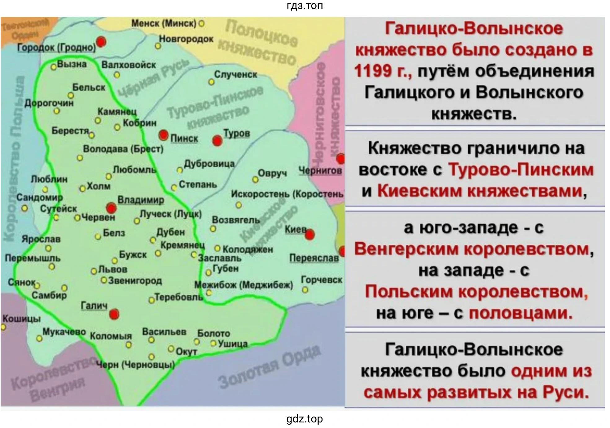 Покажите на карте территории Киевской, Черниговской, Смоленской, Галицко-Волынской земель. С какими ещё землями и государствами они граничили?