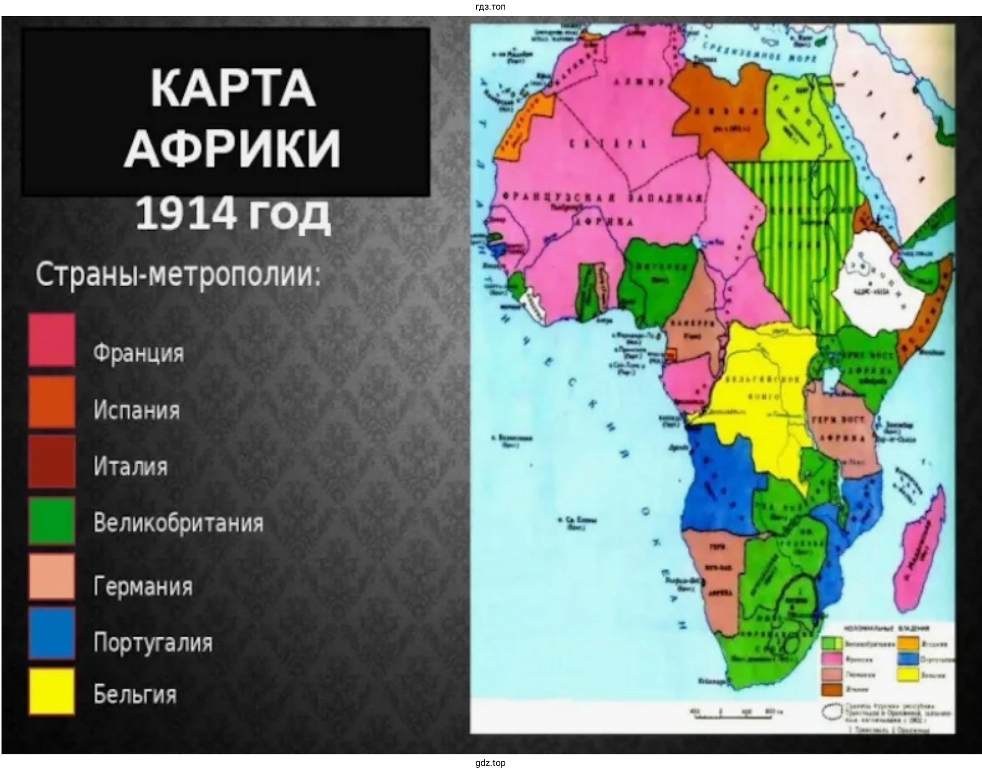 Карта Африки к 1914 г.