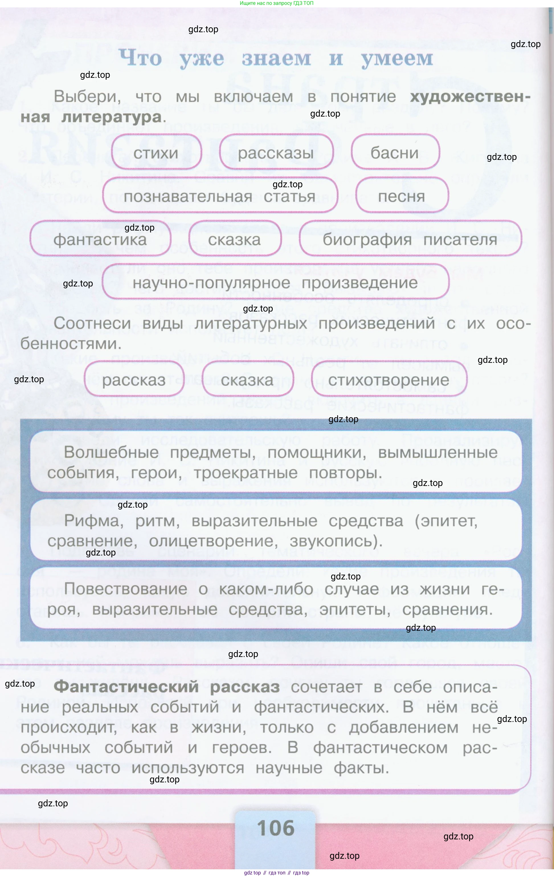 Литературное чтение, 4 класс Учебник, авторы: Климанова Людмила Федоровна, Горецкий Всеслав Гаврилович, Голованова Мария Владимировна, Виноградская Людмила Андреевна, Бойкина Марина Викторовна, издательство Просвещение, Москва, 2023, белого цвета, Часть 2, страница 106, Условие