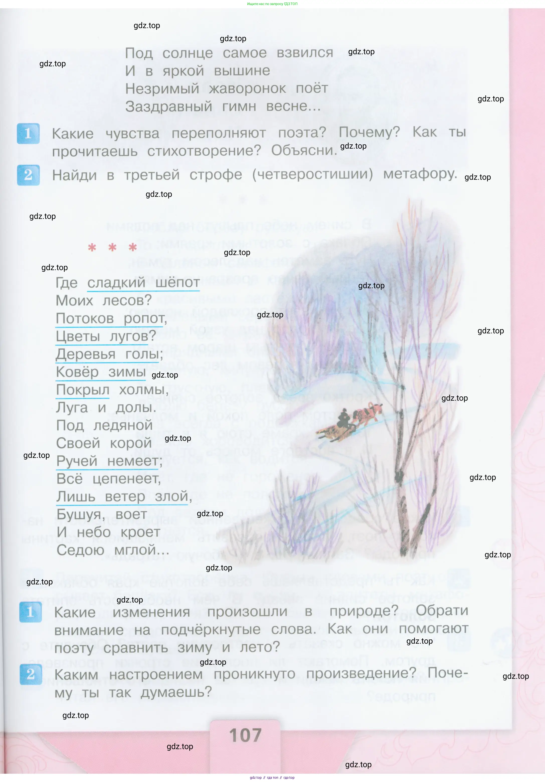 Литературное чтение, 4 класс Учебник, авторы: Климанова Людмила Федоровна, Горецкий Всеслав Гаврилович, Голованова Мария Владимировна, Виноградская Людмила Андреевна, Бойкина Марина Викторовна, издательство Просвещение, Москва, 2023, белого цвета, Часть 1, страница 107