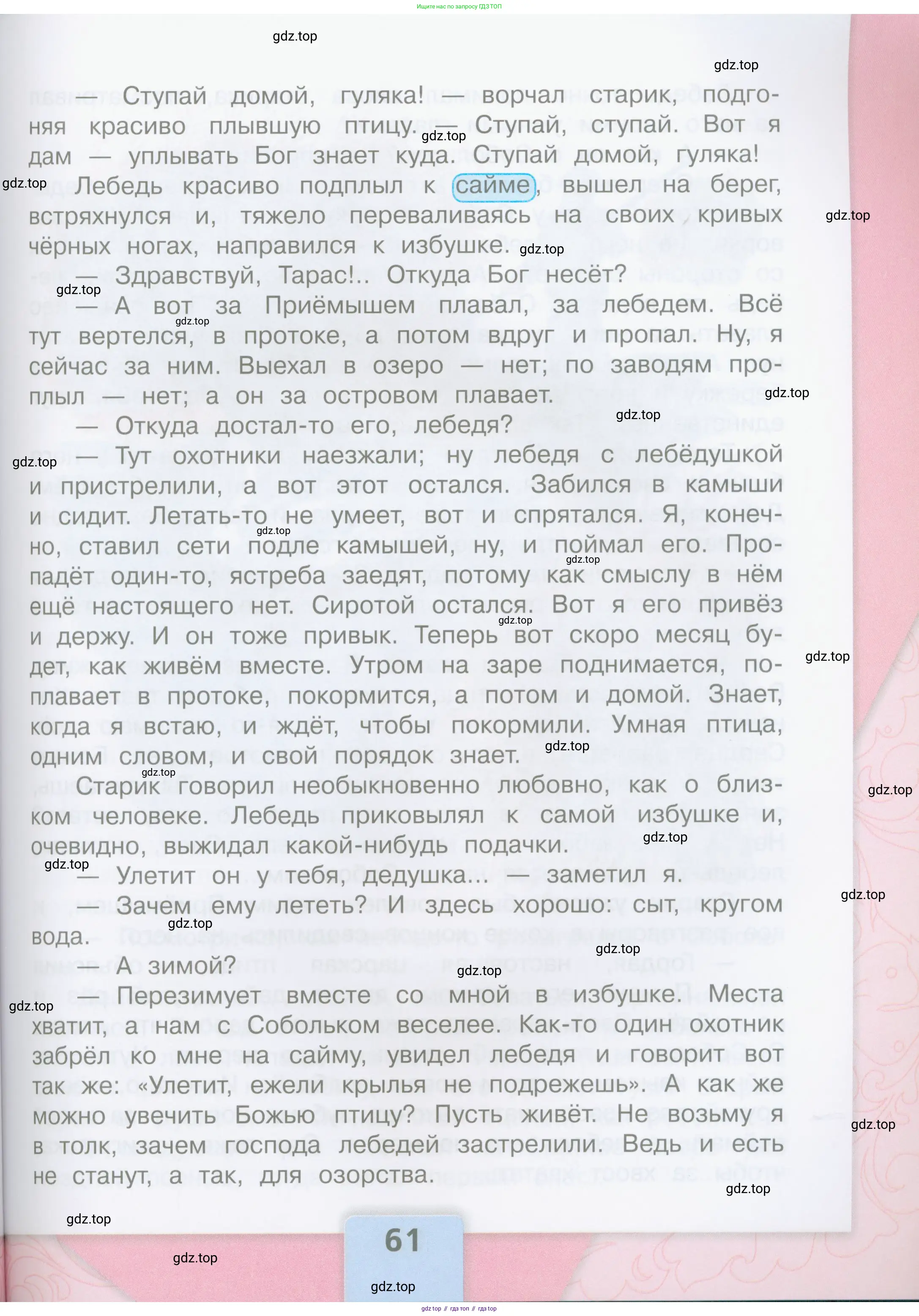 Литературное чтение, 4 класс Учебник, авторы: Климанова Людмила Федоровна, Горецкий Всеслав Гаврилович, Голованова Мария Владимировна, Виноградская Людмила Андреевна, Бойкина Марина Викторовна, издательство Просвещение, Москва, 2023, белого цвета, страница 61