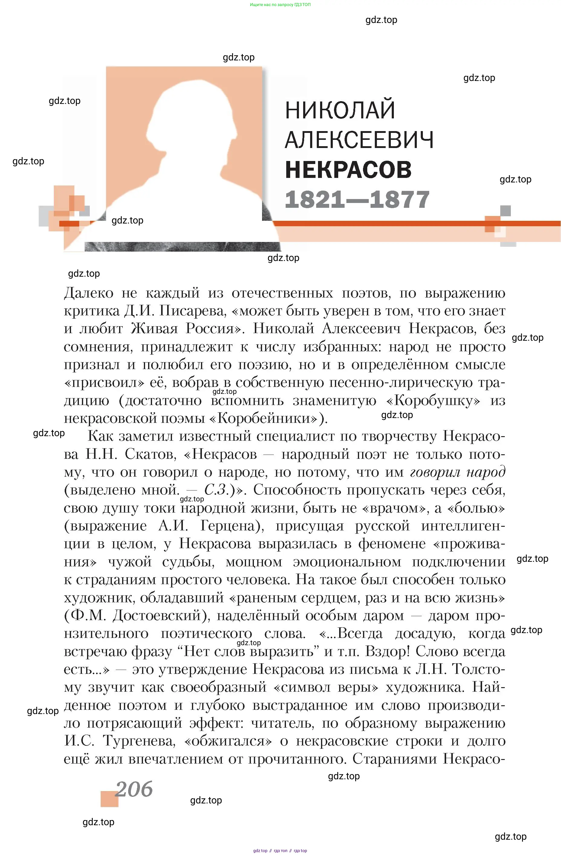Литература, 10 класс Учебник, авторы: Зинин Сергей Александрович, Сахаров Всеволод Иванович, издательство Русское слово, Москва, 2019, красного цвета, Часть 1, страница 206