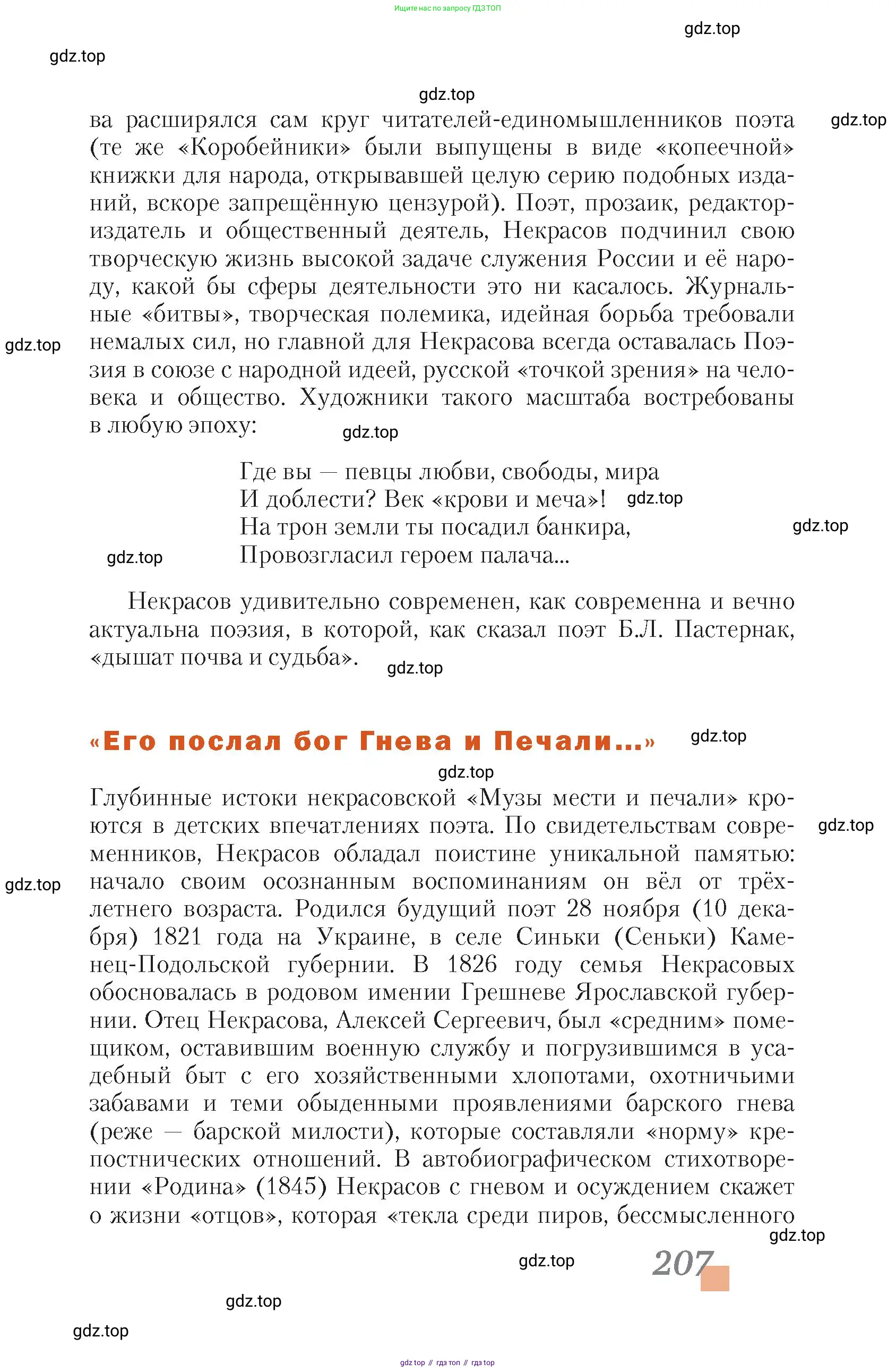 Литература, 10 класс Учебник, авторы: Зинин Сергей Александрович, Сахаров Всеволод Иванович, издательство Русское слово, Москва, 2019, красного цвета, Часть 1, страница 207