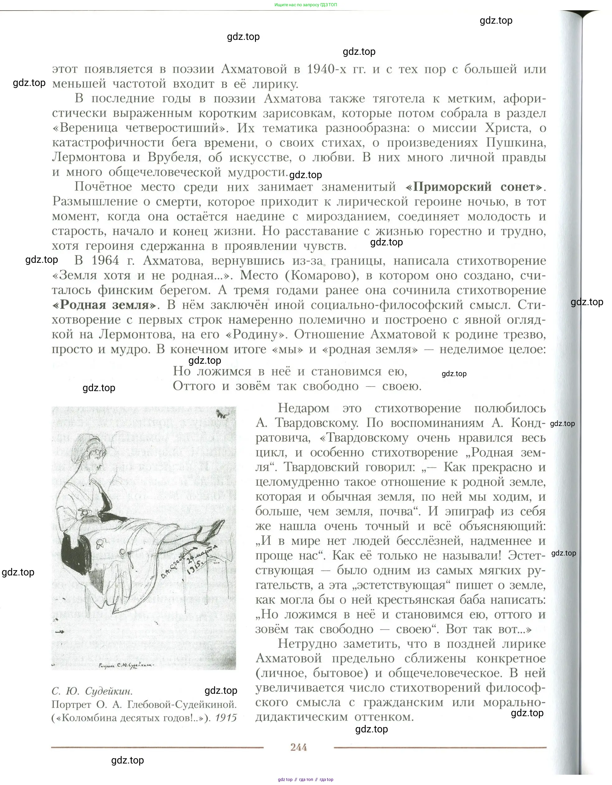 Литература, 11 класс Учебник, авторы: Коровин Валентин Иванович, Вершинина Наталья Леонидовна, Гальцова Елена Дмитриевна, Дмитриева Екатерина Евгеньевна, Журавлев Виктор Петрович, Капитанова Людмила Анатольевна, Николаева Евгения Васильевна, Сапожков Сергей Вениаминович, Тихомиров Серней Владимирович, Урманов Александр Васильевич, Целкова Лина Николаевна, Чернышева Елена Геннадьевна, издательство Просвещение, Москва, 2019, зелёного цвета, Часть 2, страница 244